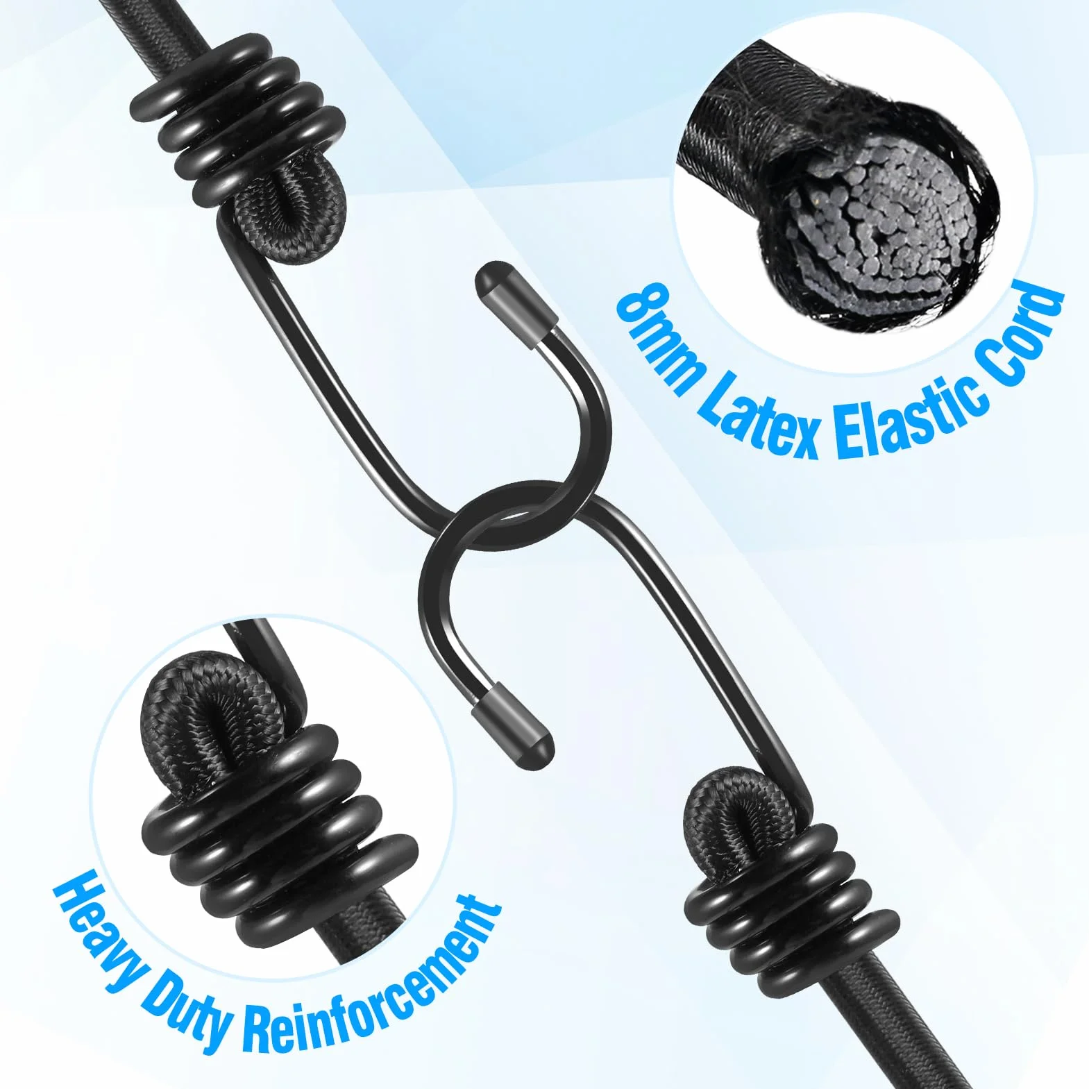 moinkerin Cinghie Corde Elastiche con Gancio,12 Pezzi 30CM Corda Elastica Resistente Gancio Elastico per il Fissaggio di Bagagli, Portabagagli, Campeggi, Motociclette e Teloni
