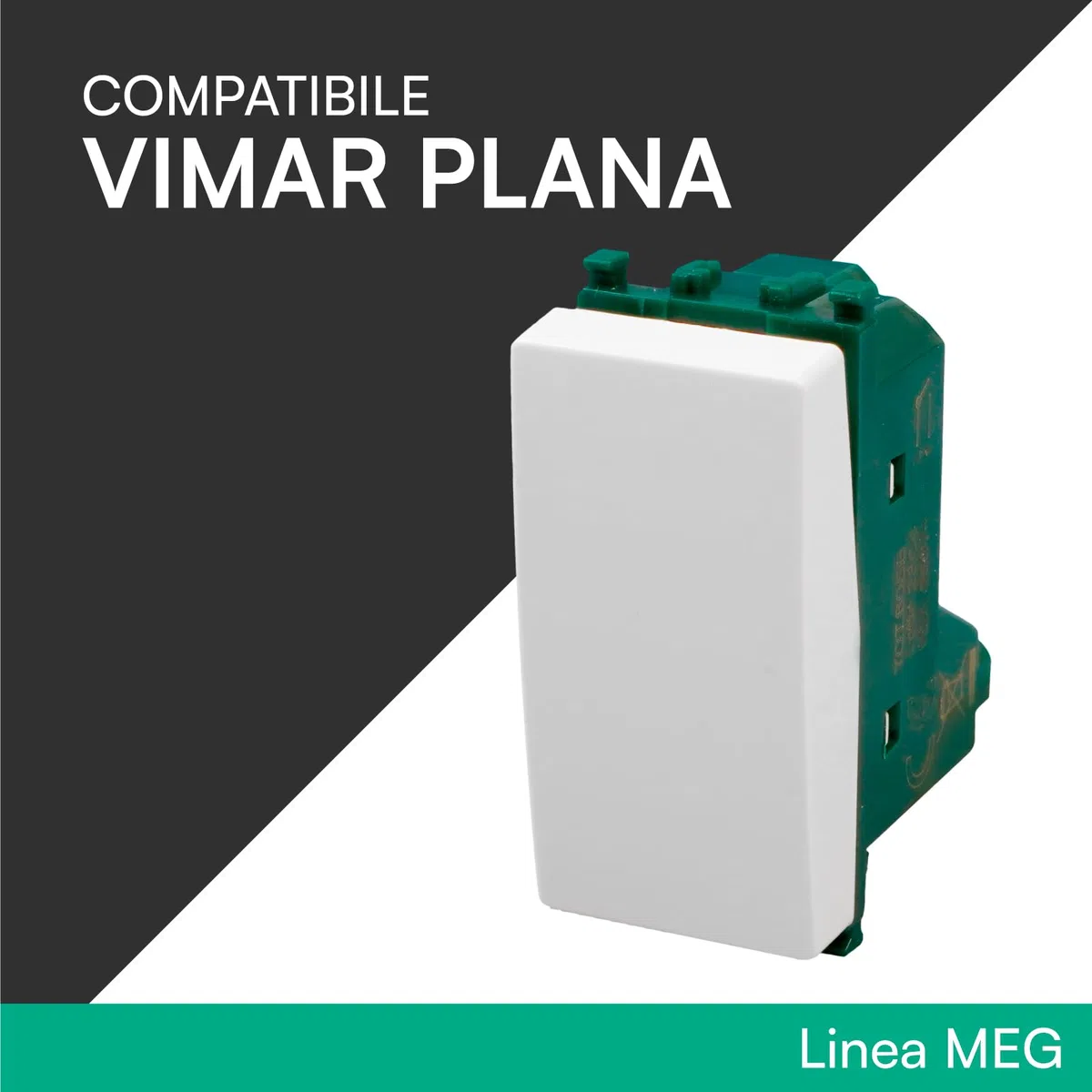 Pulsante Unipolare 10A 250V Compatibile con Vimar Plana Tasto a Polo Singolo a Incasso da Muro Frutti Elettrici Colore Bianco - Confezione da 10