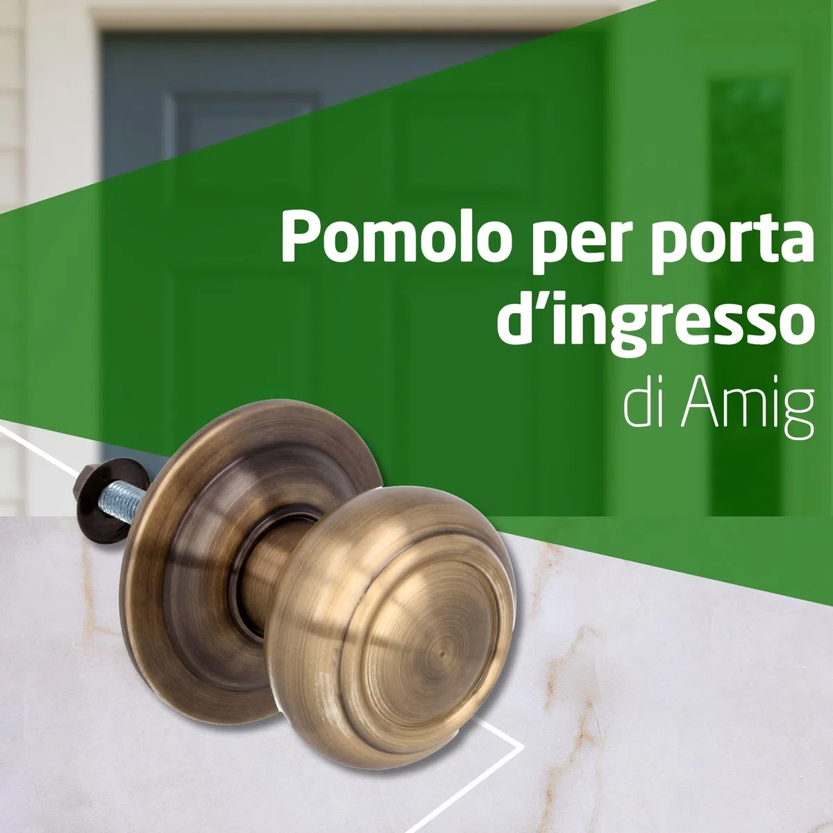Amig - Pomolo per Porta d’Ingresso Mod.15 - Pomolo Rotondo con Impugnatura Ergonomica e Fissaggio Incluso - Ø70 mm - Ottone - Cuoio