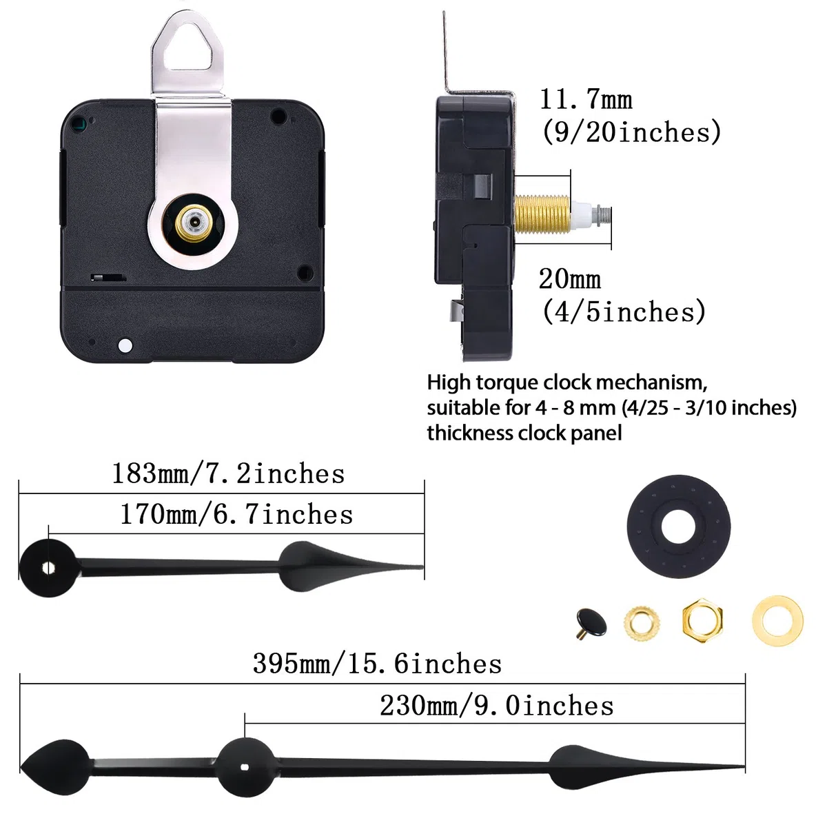 Hicarer Meccanismo di movimento ad alta coppia con lancette grandi da 270 mm (lunghezza albero 20 mm)