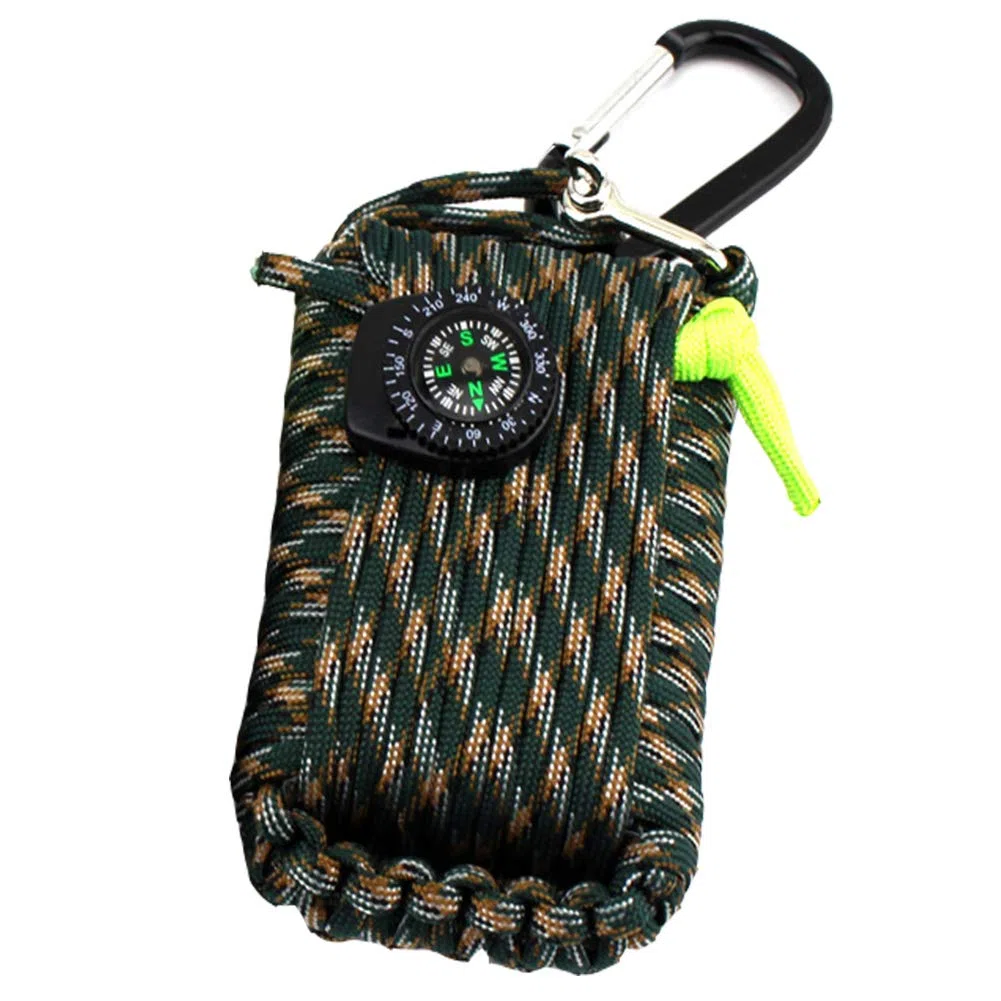 Huaanlonguk Kit di Sopravvivenza di Emergenza, 29 in 1 Paracord Grenade Mini Kit di Pronto Soccorso Whistle Fire Starter Set (Verde Mimetico)