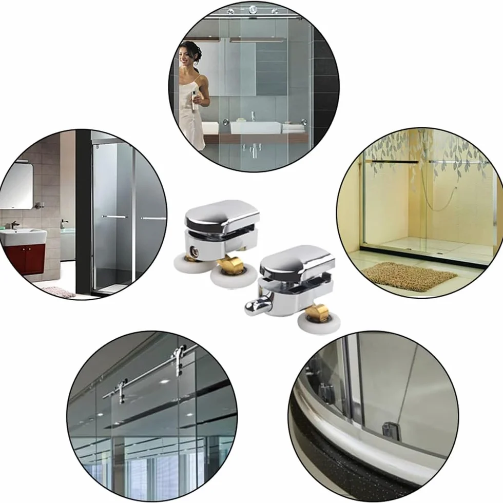 8 Pezzi Ruote della Doccia, Ruote per Porta Doccia, Rulli Doccia per la Porta, Ruote per Porte in Vetro, per Porte del Bagno con uno Spessore Vetro di 4-6 mm, 4 Rulli Superiori e 4 Inferiori