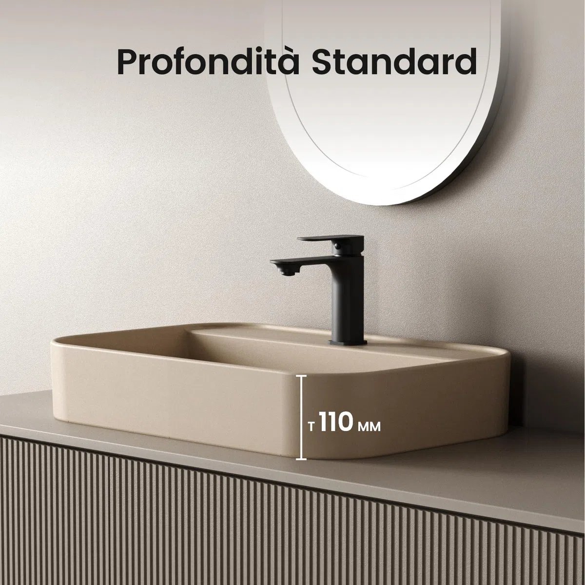 EMKE Lavabo da Appoggio e Sospeso 50 x 40 x 11 cm, Lavandino Rettangolare in Ceramica Beige opaco con Angoli Arrotondati, Lavello Moderno Salvaspazio per Bagno e WC - Senza Rubinetto e Piletta