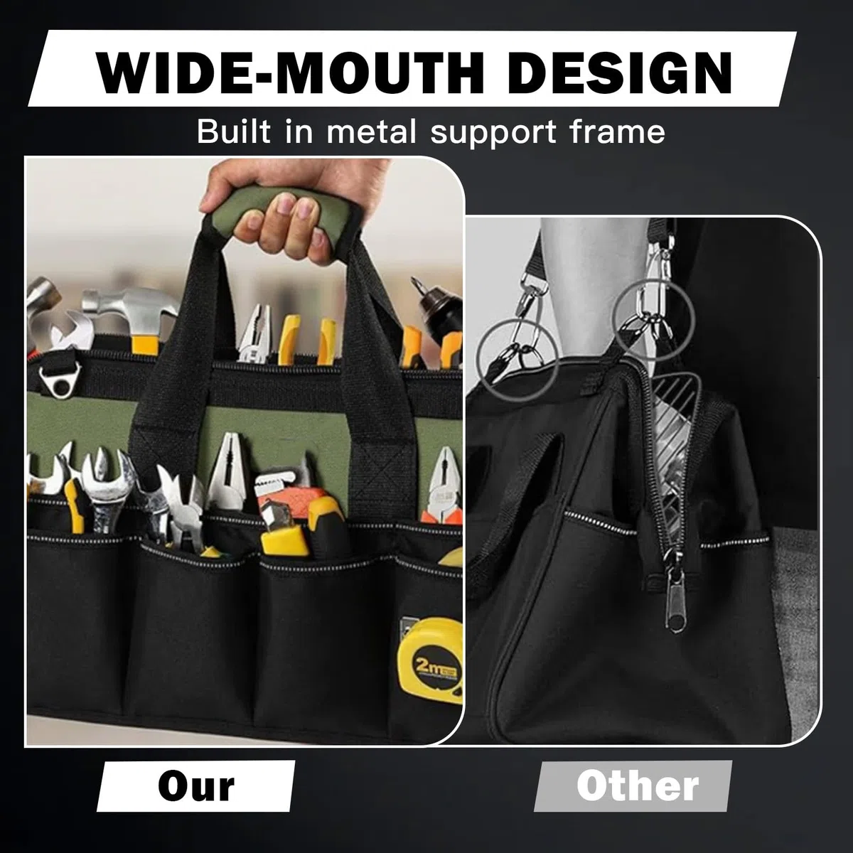 Borsa per attrezzi professionale con 21 scomparti, 40 x 20 x 24 cm, per attrezzi da giardino, per meccanici, elettricisti, falegnami
