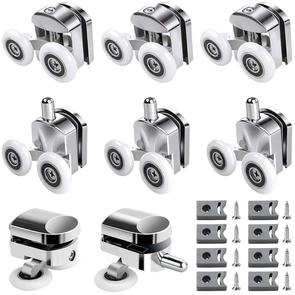 8 Pezzi Rotelle Box Doccia, Rotelle per Doccia con Doppia Porta Scorrevole 23 mm per Vetro 4-6 mm (4 Rulli Superiori + 4 Rulli Inferiori)