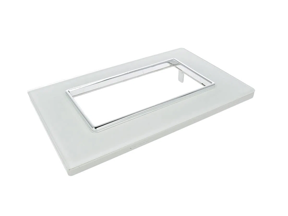 Placca in vetro lucido compatibile con BTicino Axolute 4 moduli Bianco - Cornice frontale da incasso cassetta 504