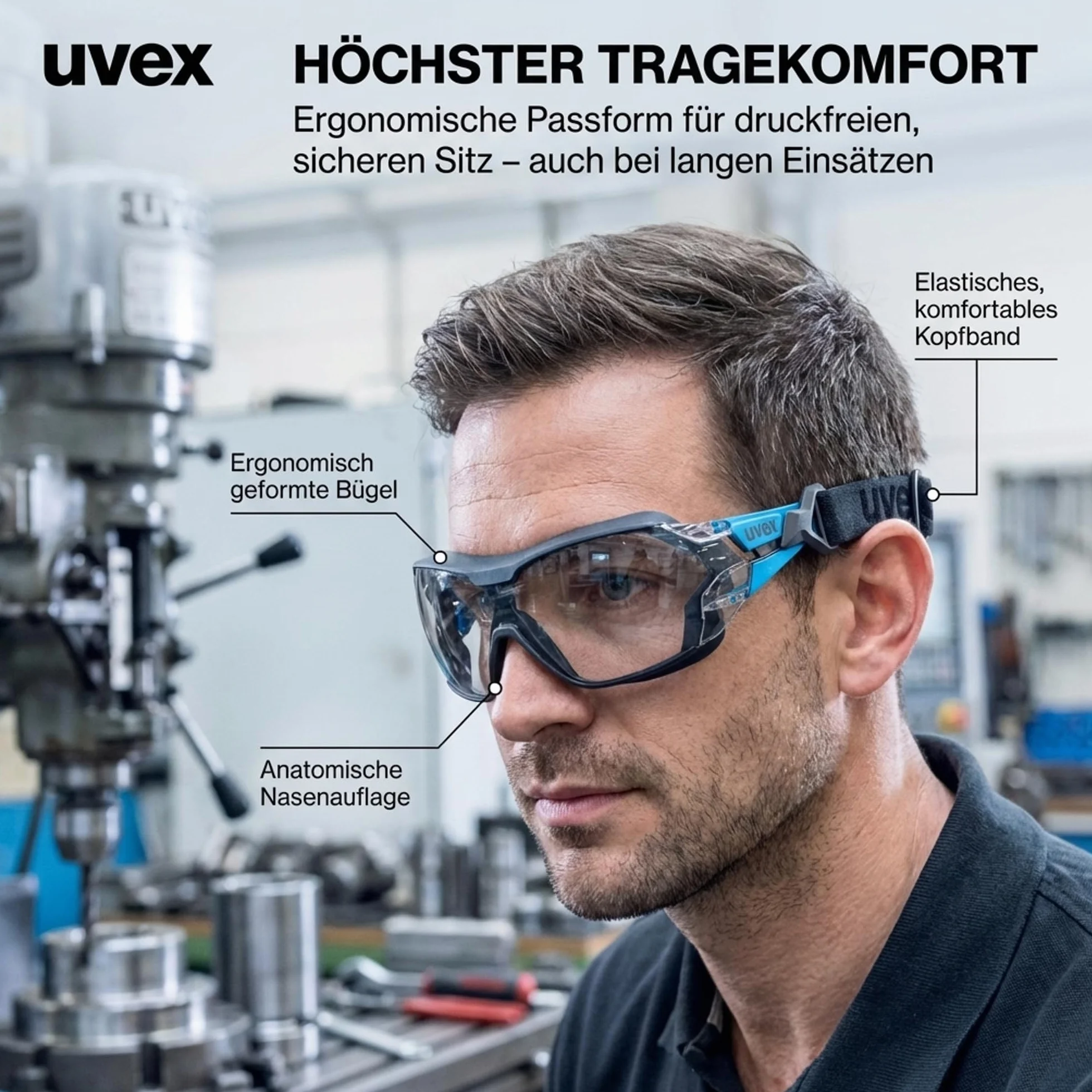 Uvex pheos Nxt Guard – Occhiali protettivi – Occhiali da stiro con protezione UV al 100% – Interno anti-appannamento – Esterno estremamente resistente ai graffi e senza metalli – con fascia