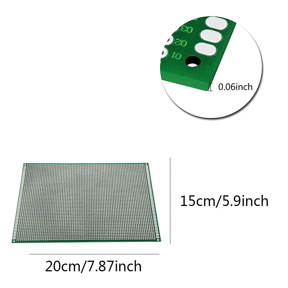 Kit prototipo PCB a Circuito Stampato Universale a Doppia Faccia, Scheda Proto per breadboard di Saldatura Fai-da-Te 5PCS,Verde,15x20CM