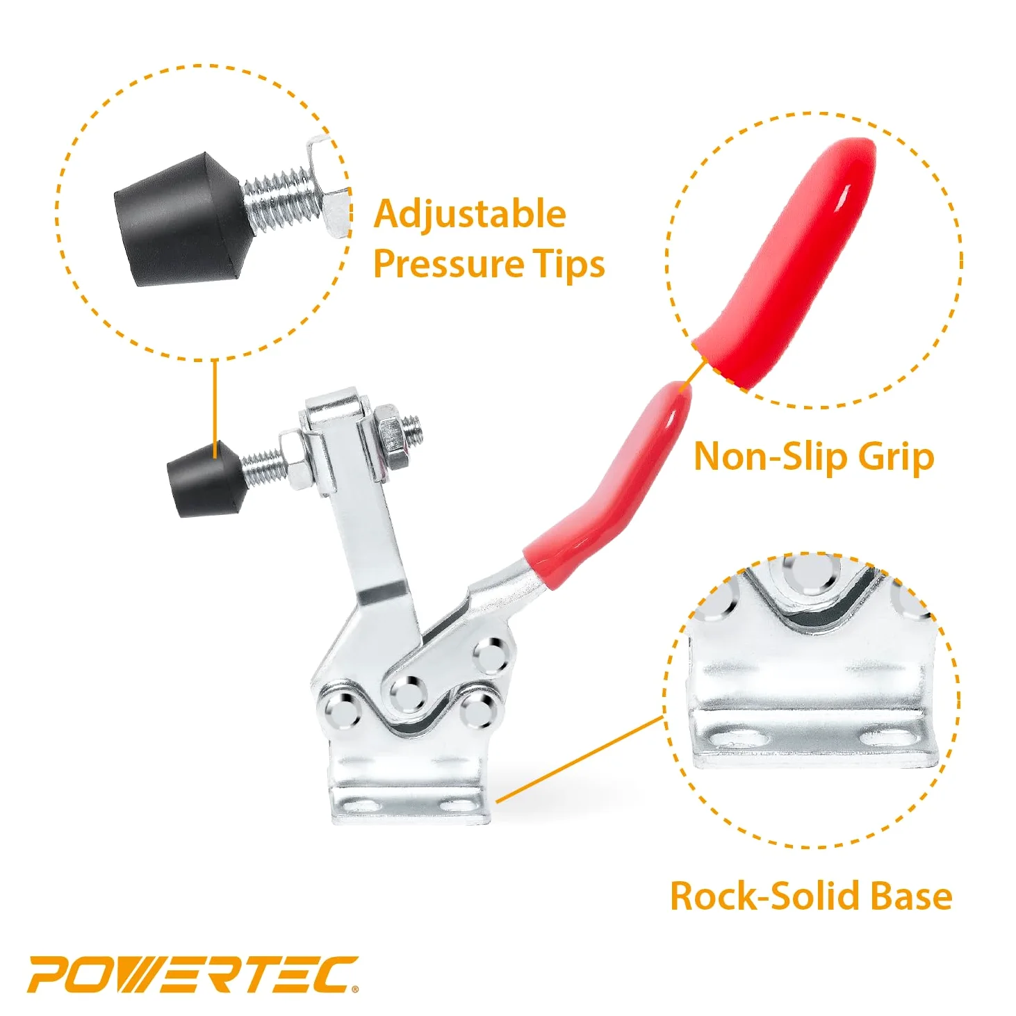 POWERTEC 4 morsetti a levetta, capacità di tenuta 226,8 kg, morsetti orizzontali a sgancio rapido 225D con punta di pressione in gomma antiscivolo per maschere e dispositivi per la lavorazione del