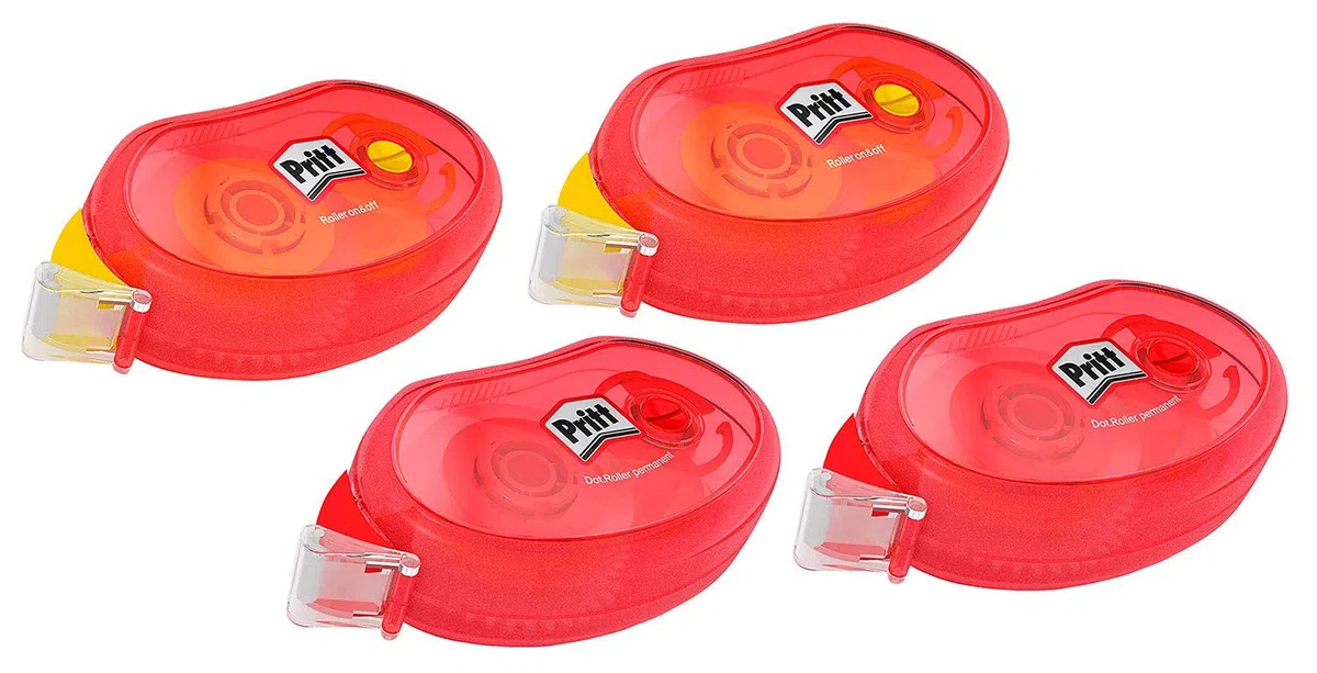 Pritt 9HZCGXBP1X - Rullo adesivo compatto non permanente per adesivo rimovibile e permanente, lunghezza nastro 10 m, larghezza nastro 8,4 mm, set risparmio con 4 rulli adesivi