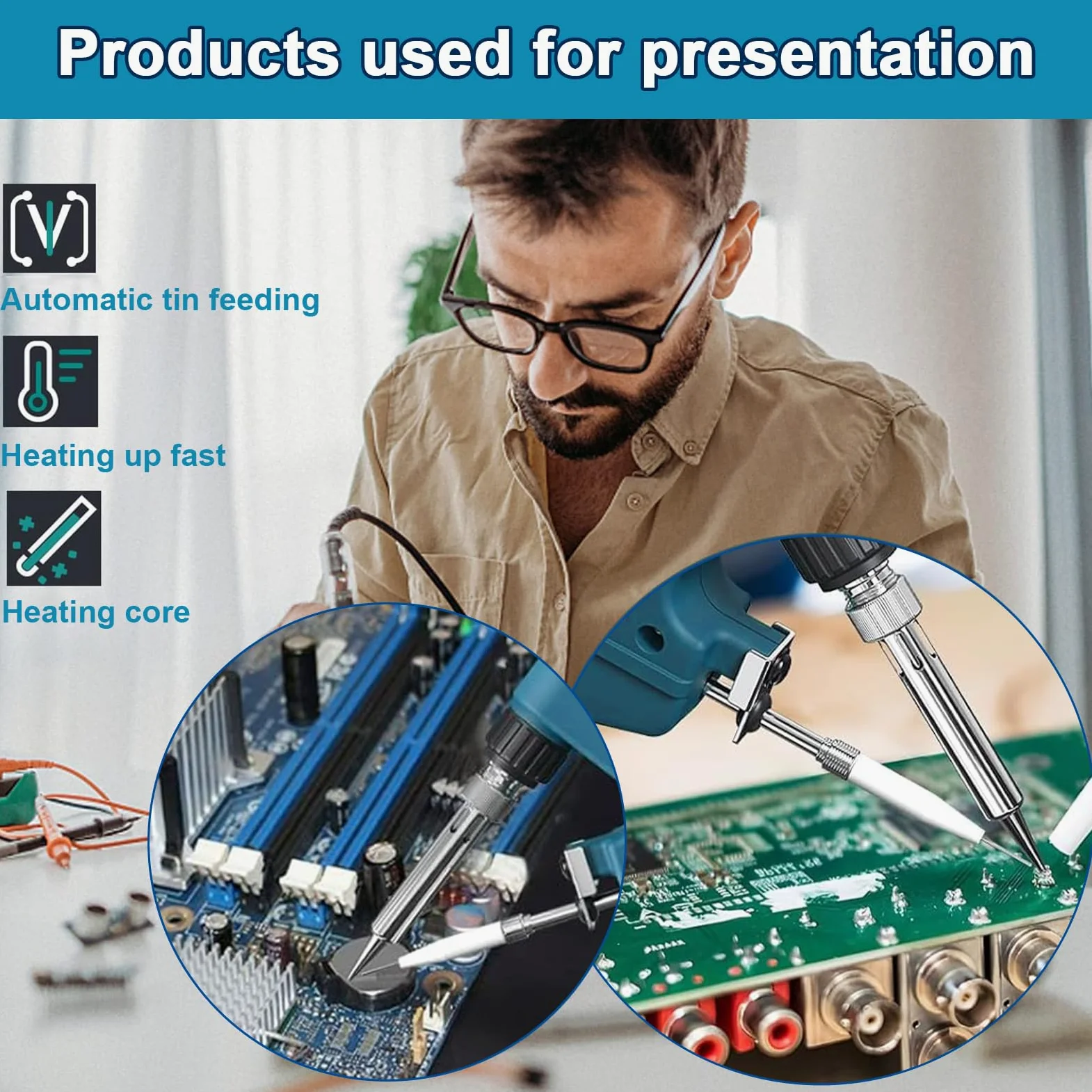 Roadtime Set di saldatrici elettroniche da 60 W Portatile,Pistola di Saldatore con 5 punte di saldatura, fili di saldatura, supporto e Phillips a croce, pistola per saldatura manuale