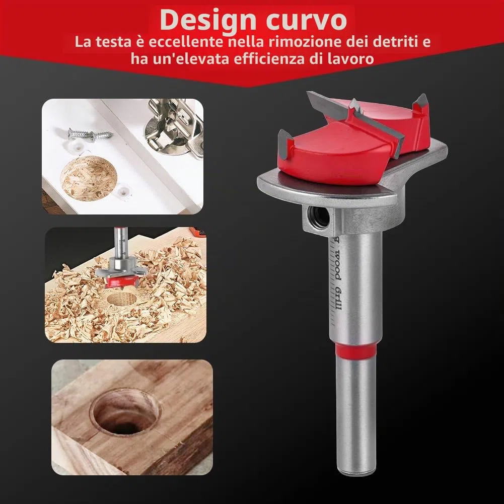 flintronic Punta per Legno Forstner 5 Pezzi, Apri Fori per La Lavorazione del Legno, Set di 5 punte per fresa in legno (Ø15 – 35 mm) con attacco di profondità (gamma di profondità 10 – 40 mm)