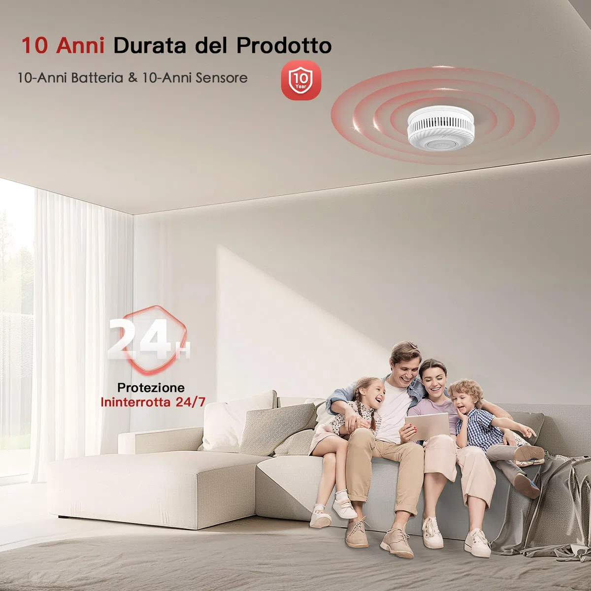 PHYSEN Intelligente Rilevatore di Fumo 10 Anni Batteria, Rilevatore di Fumo Wi-Fi con Sensore Fotoelettrico, Rilevatore di Incendio Conformi a EN14604, Compatibile con Tuya/Smart Life APP