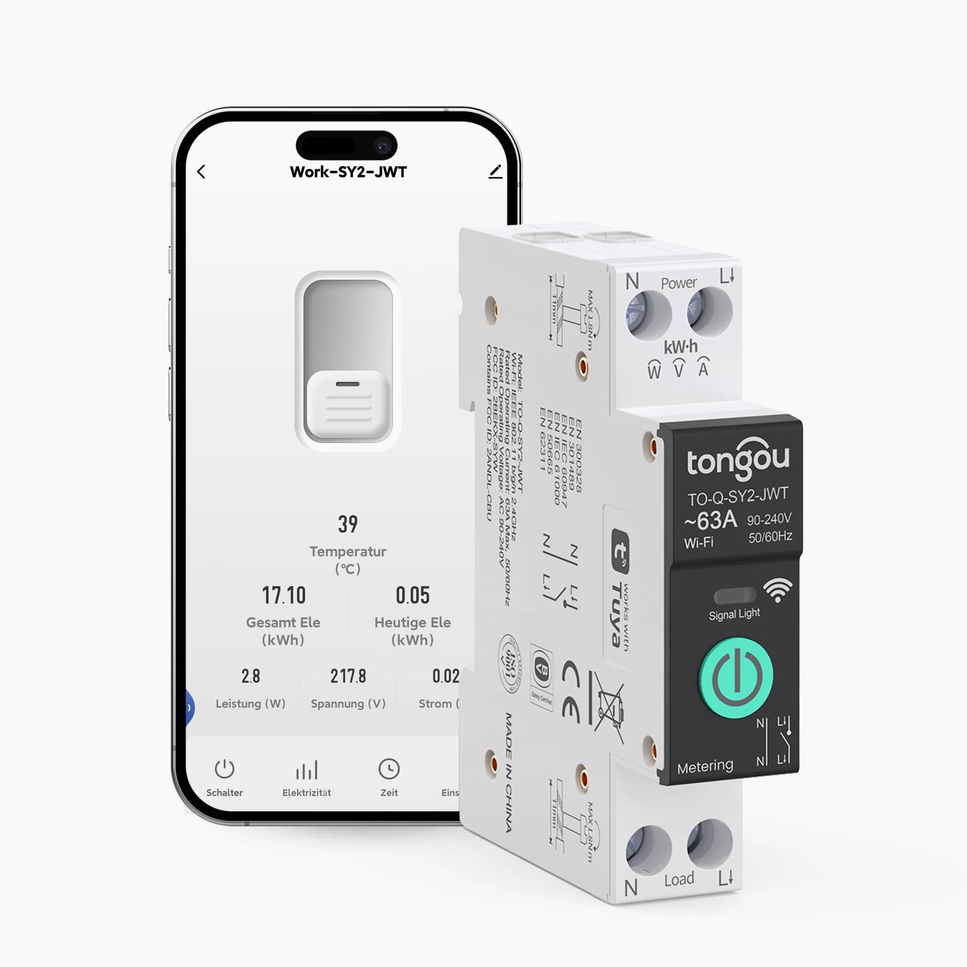 TONGOU SY2 JWT | WLAN Interruttore Relè intelligente | Misurazione della potenza | Automazione domestica | TUYA App Hub non richiesto | Controllo wireless dell'illuminazione e degli elettrodomestici
