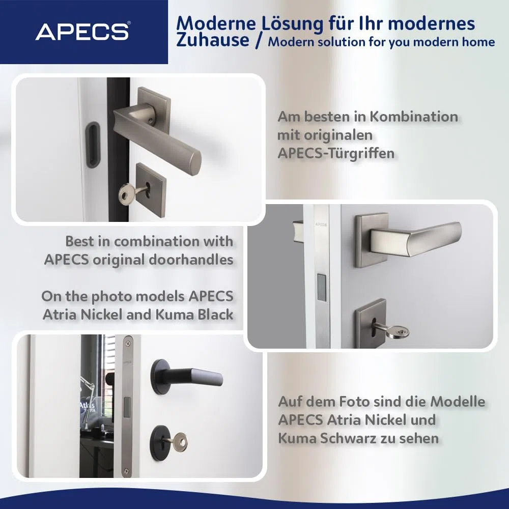 APECS Serratura magnetica ad incasso, moderna, silenziosa, con gancio per porte interne di casa e ufficio, modelli APECS 5300-MC-PZ (con cilindro profilato)
