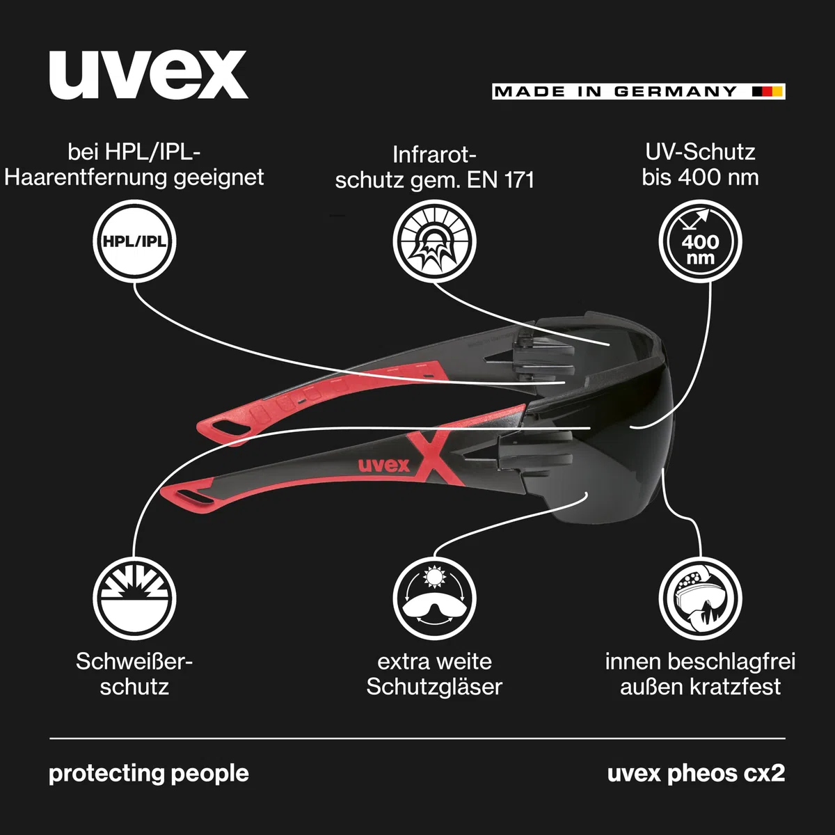 Uvex pheos Cx2 – Occhiali da stiro – Tecnologia Supravision Excellence – senza metallo, antiappannamento e antigraffio