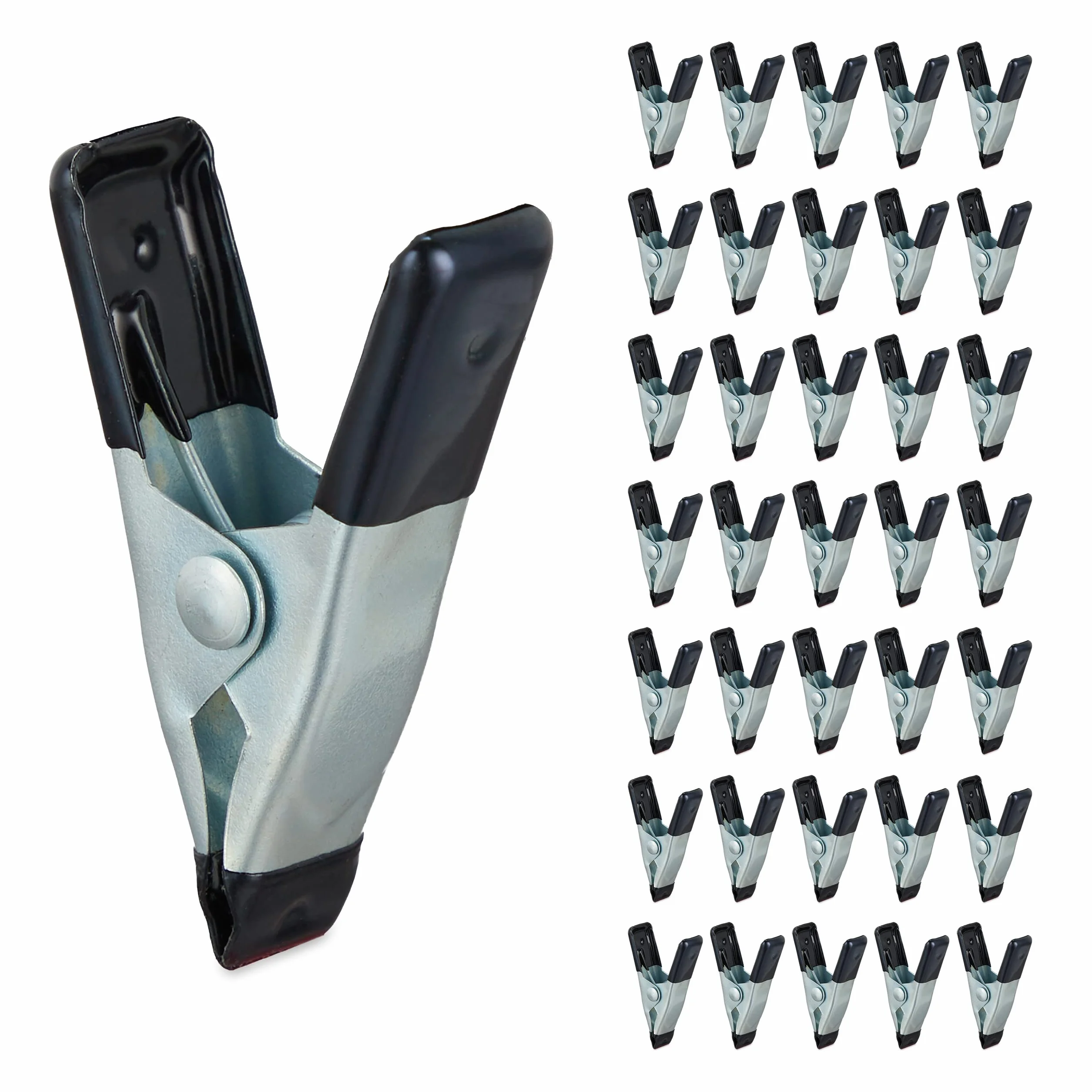 Relaxdays Maxi Set da 36 Morsetti a Molla, 20mm, Pinze per DIY, Fai da Te, Falegnami, Metallo, Mollette Piccole, Nero