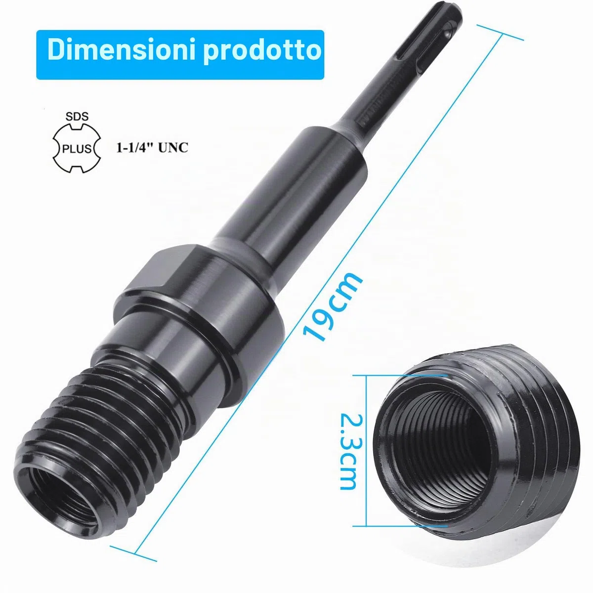 BIGP Adattatore SDS Plus, adattatore da 1 1/4" UNC a SDS Plus per corona diamantata, trapano a corona, adattatore 1 1/4", Adaper per trapano a corona, prolunga