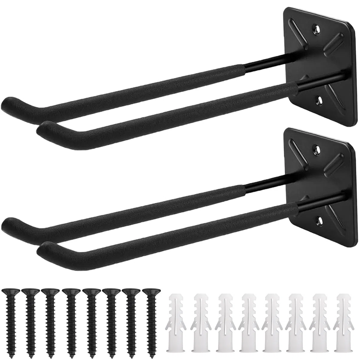 Ganci da Muro in Metallo per Garage - Doppio Supporto per Biciclette e Utensili con Peso Massimo 80 KG, 2 Pezzi per Tubo Flessibile