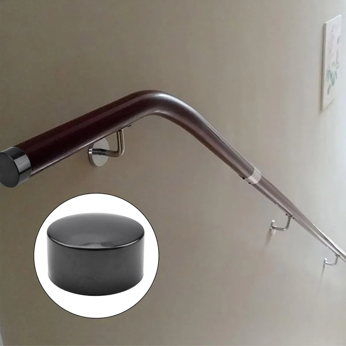 Calotta Terminale, 4 Pezzi, Calotte Terminali Nere in Plastica Tonda per Corrimano, Coperture per Gradini di Scala, Accessori per Corrimano per Corrmano da 50mm/1,96in
