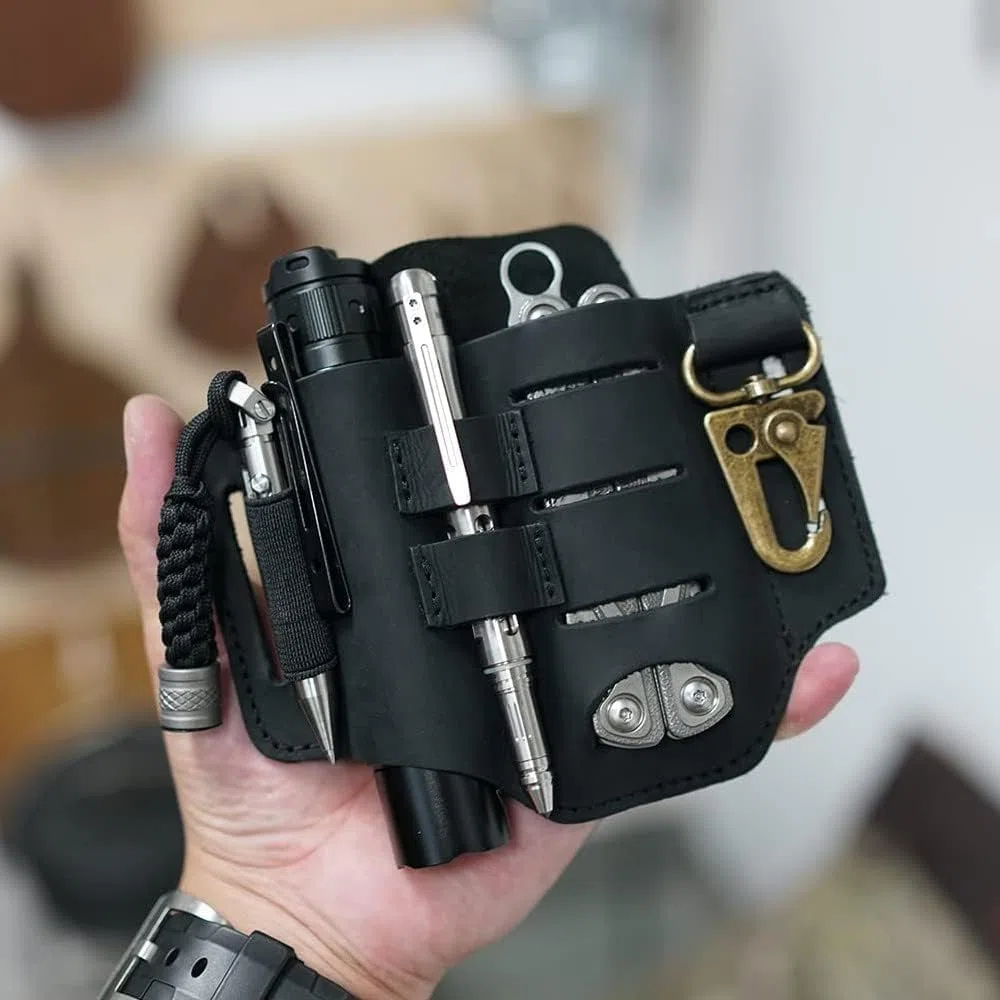 VIPERADE PJ16 Fondina EDC Organizer Hademade Custodia in pelle 3 Tasche Borsa per attrezzi Tasca per fondina per cintura con portachiavi per il trasporto quotidiano all'aperto