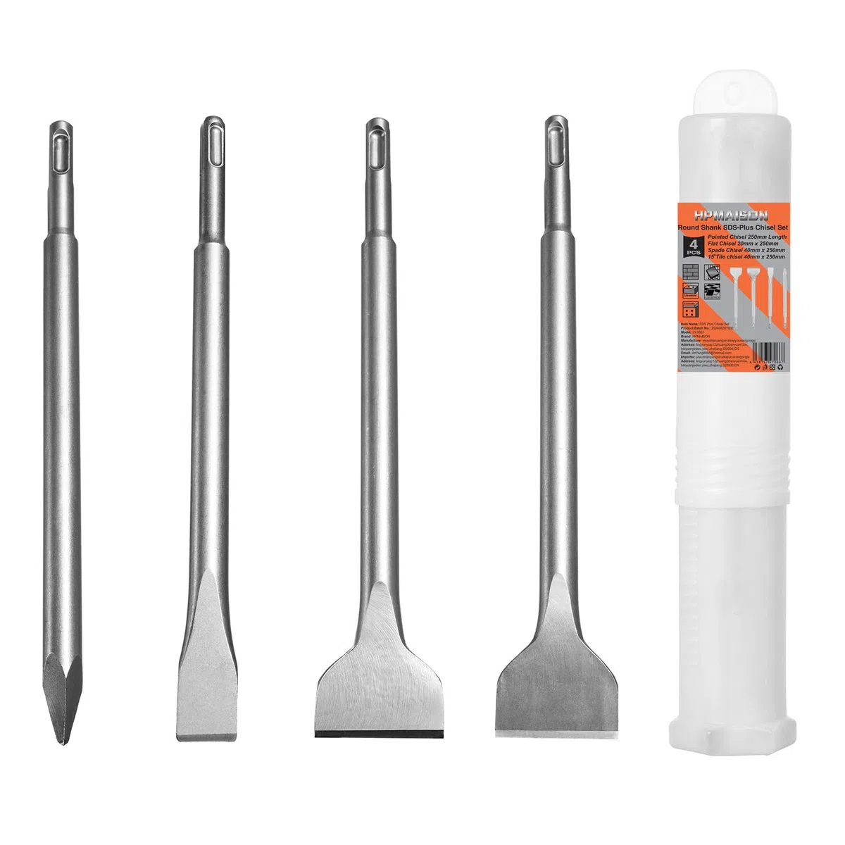 HPMAISON SDS Plus, set di 4 scalpelli SDS Plus, con scalpello per piastrelle, set per pietra e cemento, confezionato in una scatola girevole