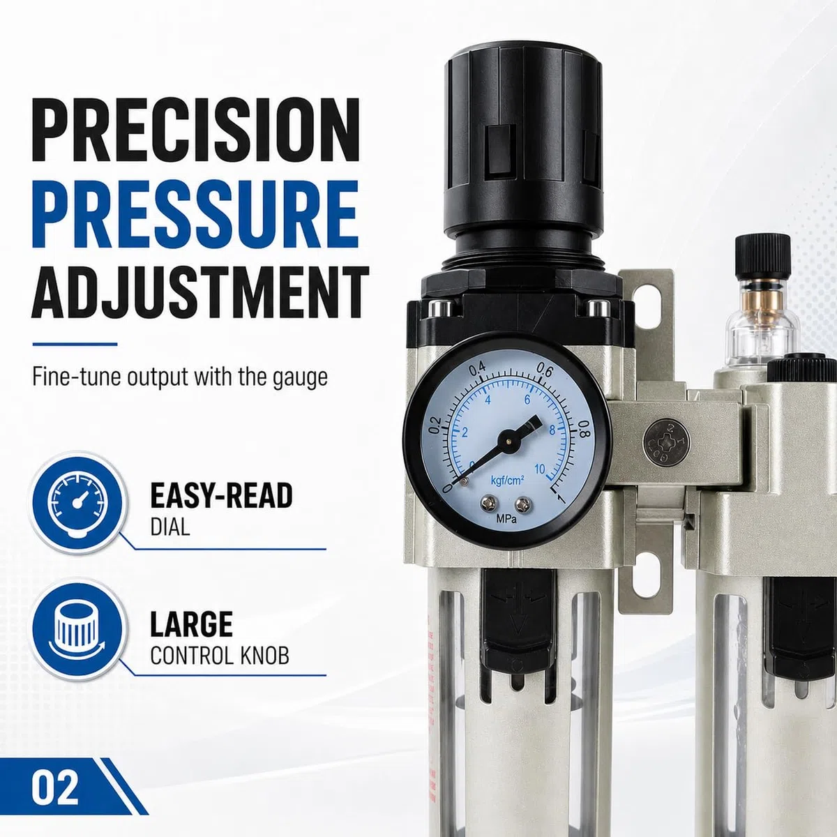 Regolatore Filtro Compressore d'Aria 3/8" ORAZIO Industriale Trappola di Umidità Dell'acqua Separatore d'Olio Lubrificatore per Utensili Pneumatici e pistole a spruzzo di vernice