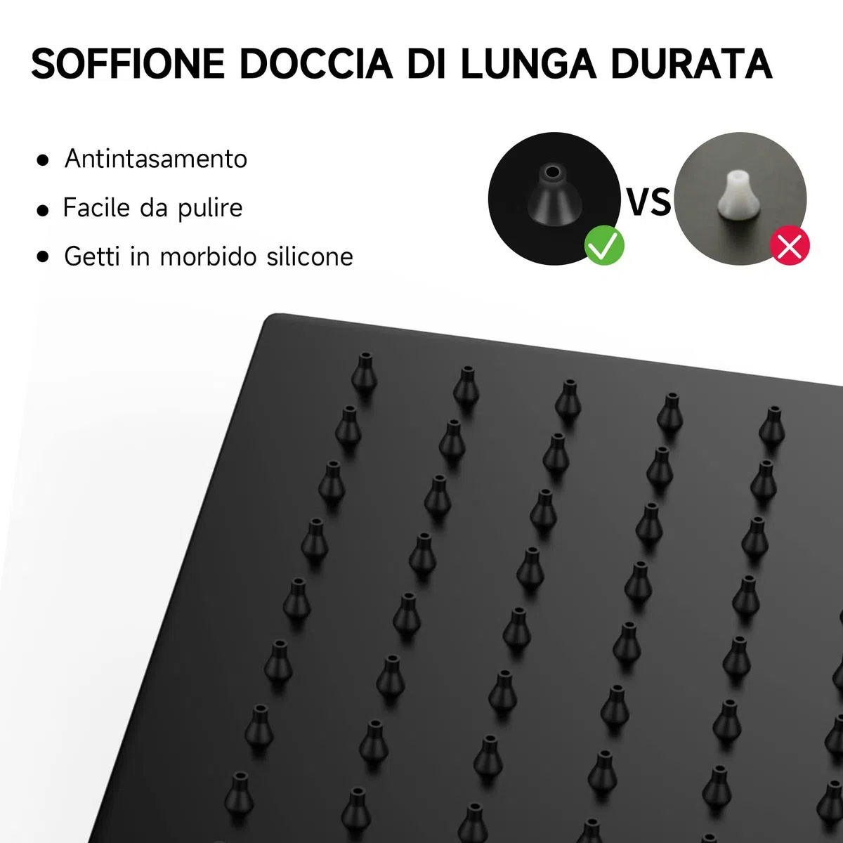 HAUSPROFI Soffione Doccia a Pioggia - Spruzzino Doccia in 304 Acciaio Inossidabile con Ugelli Autopulenti - Docce Fisse Anticalcare Alta Pressione - Doccia Soffione Girevole (20CM, Quadrato)