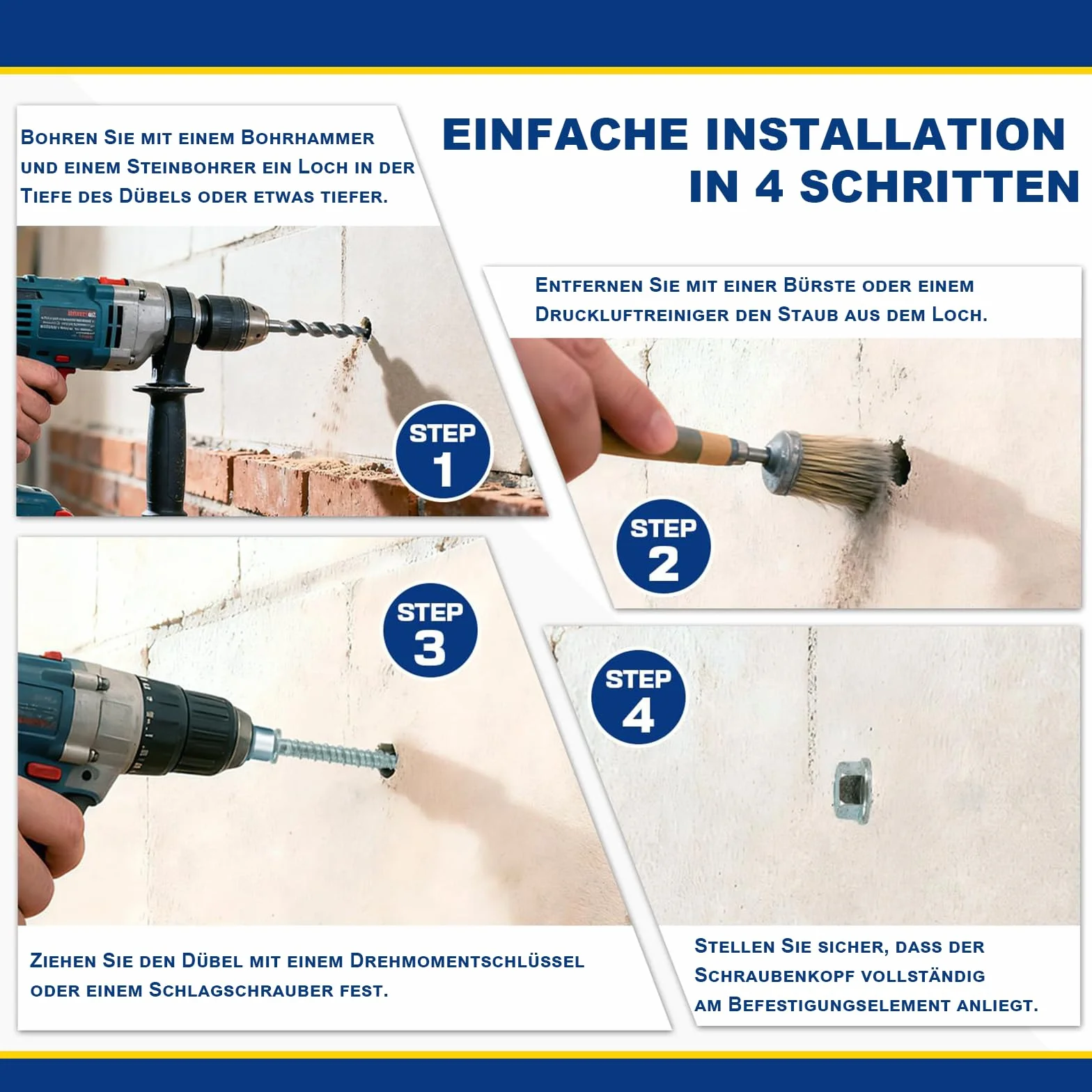 ORTAVA Viti per calcestruzzo testa esagonale M10 x 80, 20 pezzi viti per calcestruzzo zincate con disco per muratura, cemento, architettura, industria.