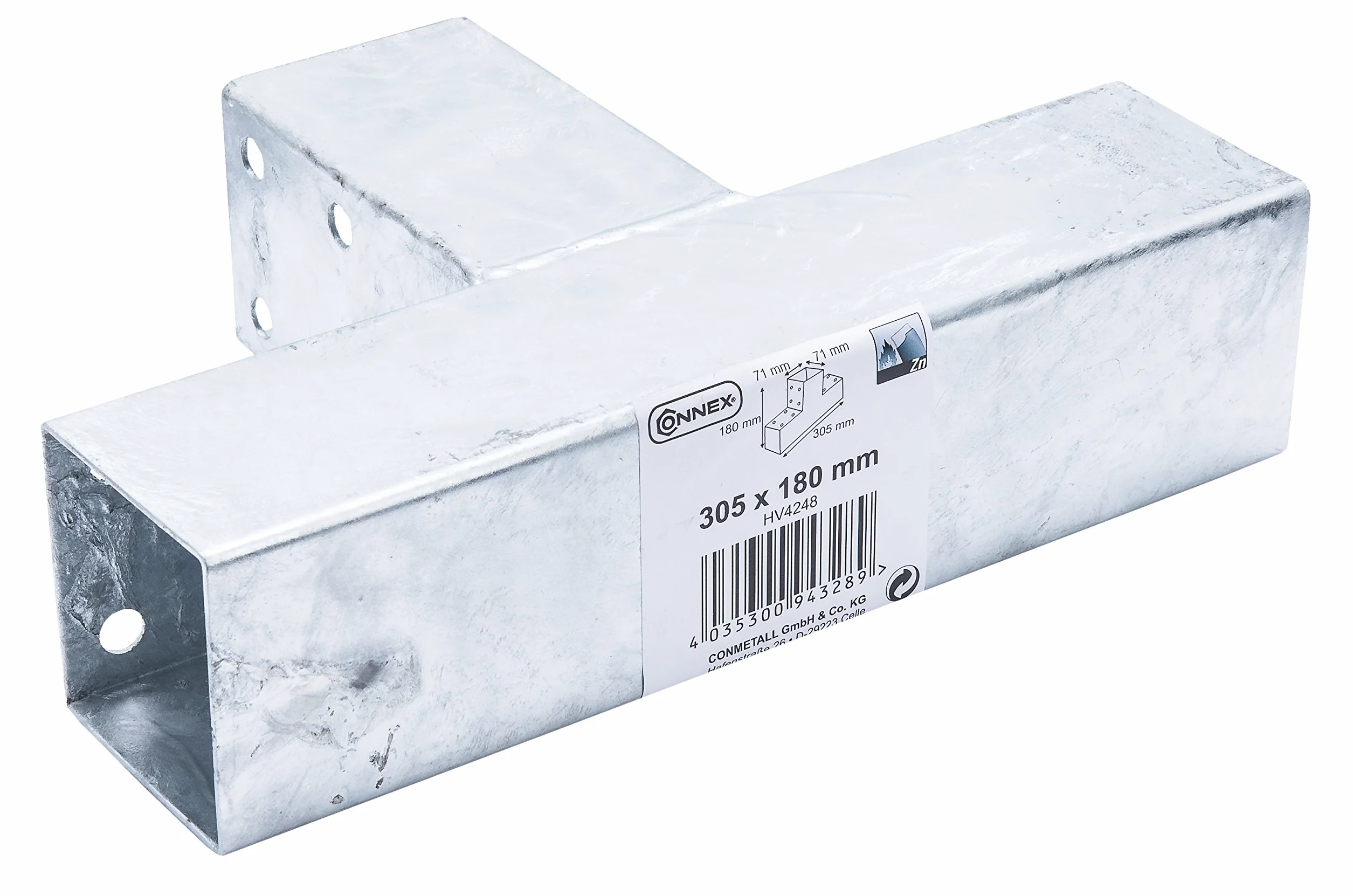 Connex HV4248 - Connettore per palo, 305 x 200 mm, per legno 70 x 70 mm, colore: Argento