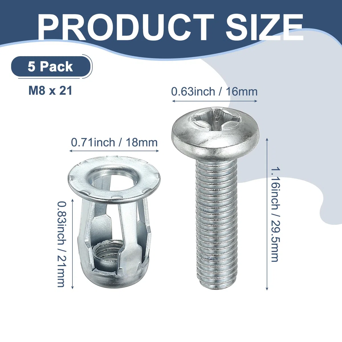 M METERXITY Set di 5 dadi di ancoraggio per porte cavi M8 x 21, dadi a petalo a espansione per pareti cave/rivestimenti in alluminio/tubi in acciaio/lamiere di ferro/pannelli di plastica [tono argento