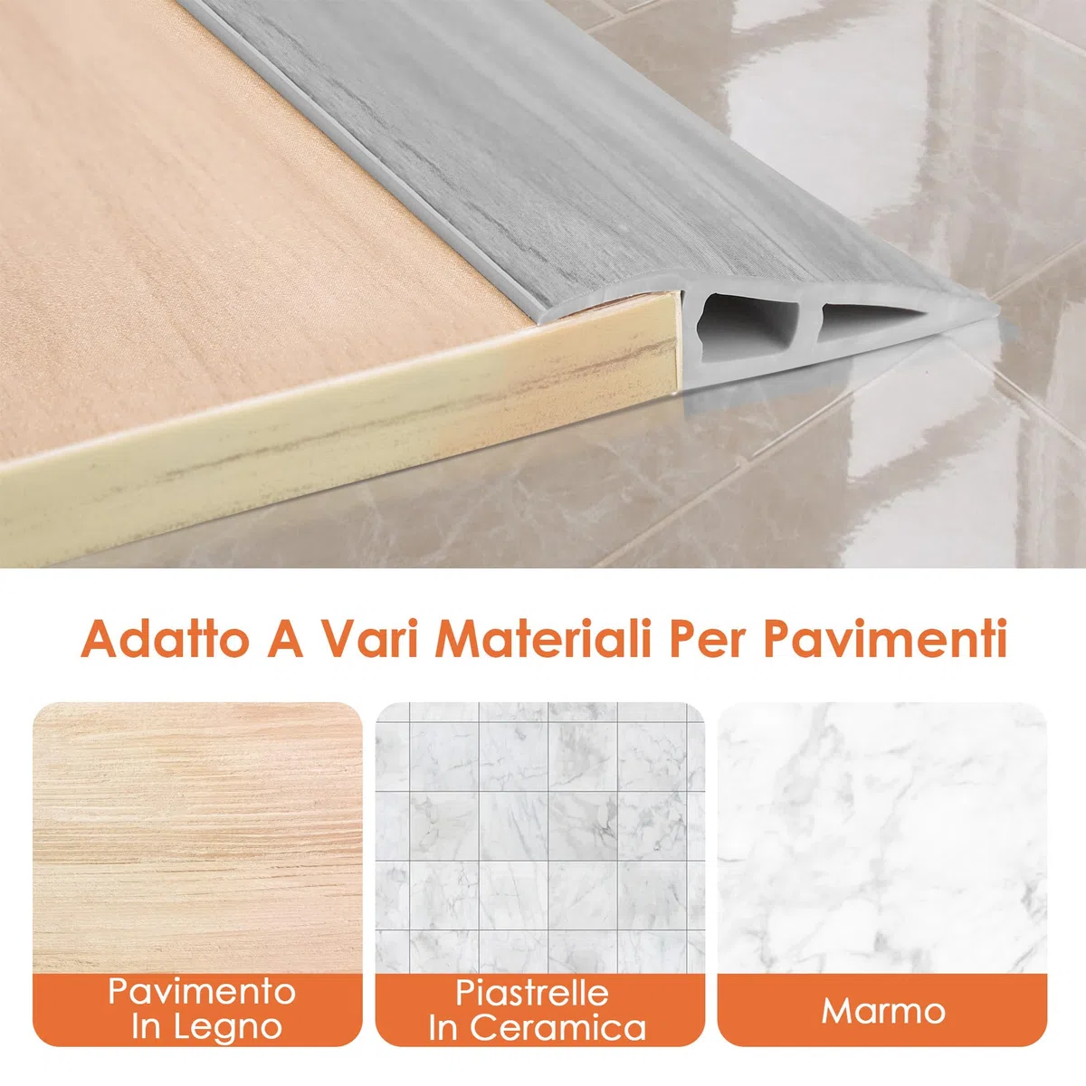 Soglia Di Dislivello Pavimento, 2mx10mm Strisce Di Copertura Per Pavimenti, Profilo Di Raccordo Per Pavimenti Per Pavimenti In Parquet Soglie In Laminato (Grigio)