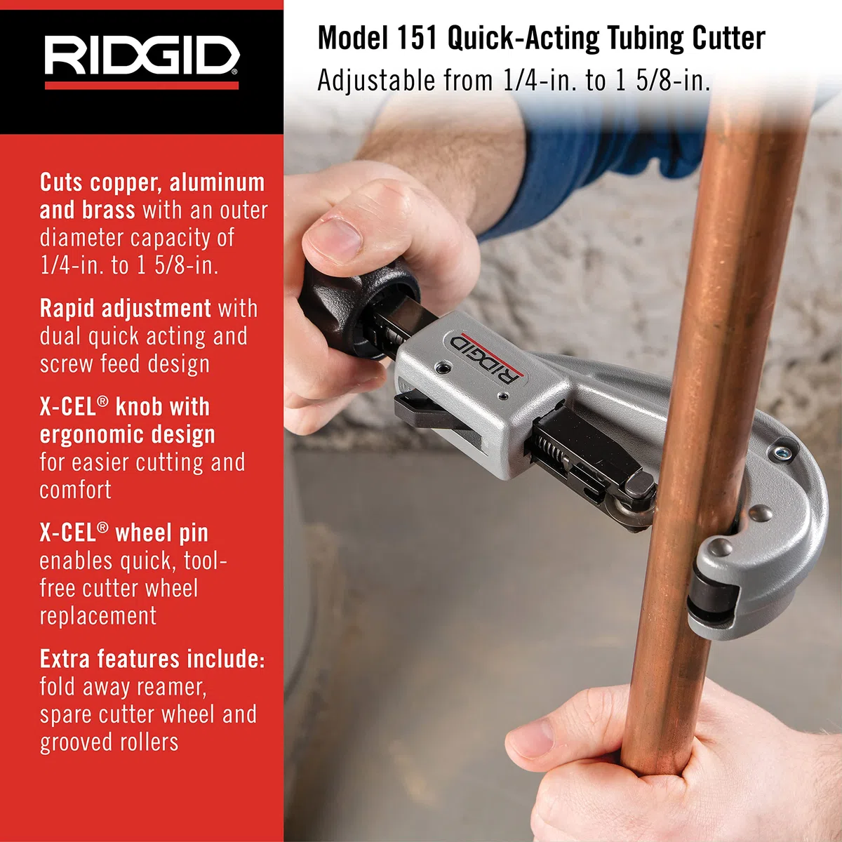 RIDGID 31632 Tagliatubi ad azione rapida modello 151, tagliatubi da 6 mm a 47,5 mm