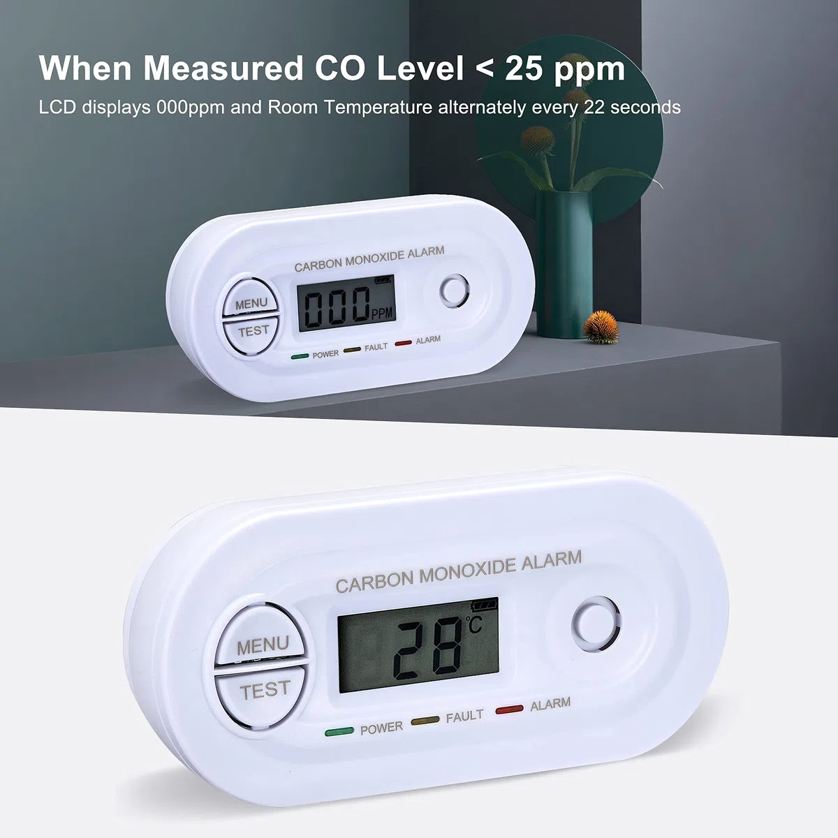 Rilevatore di monossido di carbonio EN 50291, Rilevatore di allarme CO con display digitale, alimentato a batteria, sensore da 10 anni