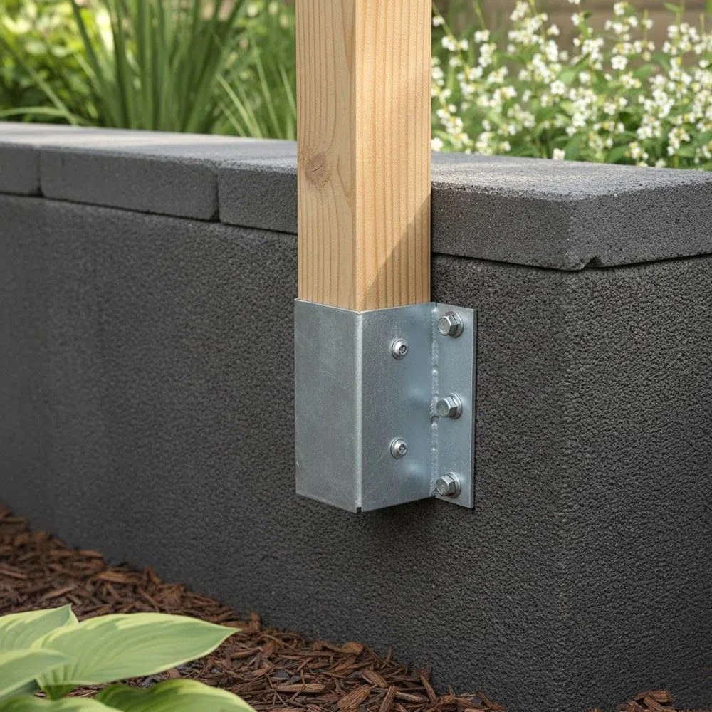 Suinga. Ancoraggio murale metallico quadrato 9 x 9 x 15 cm, ideale per il giardino.