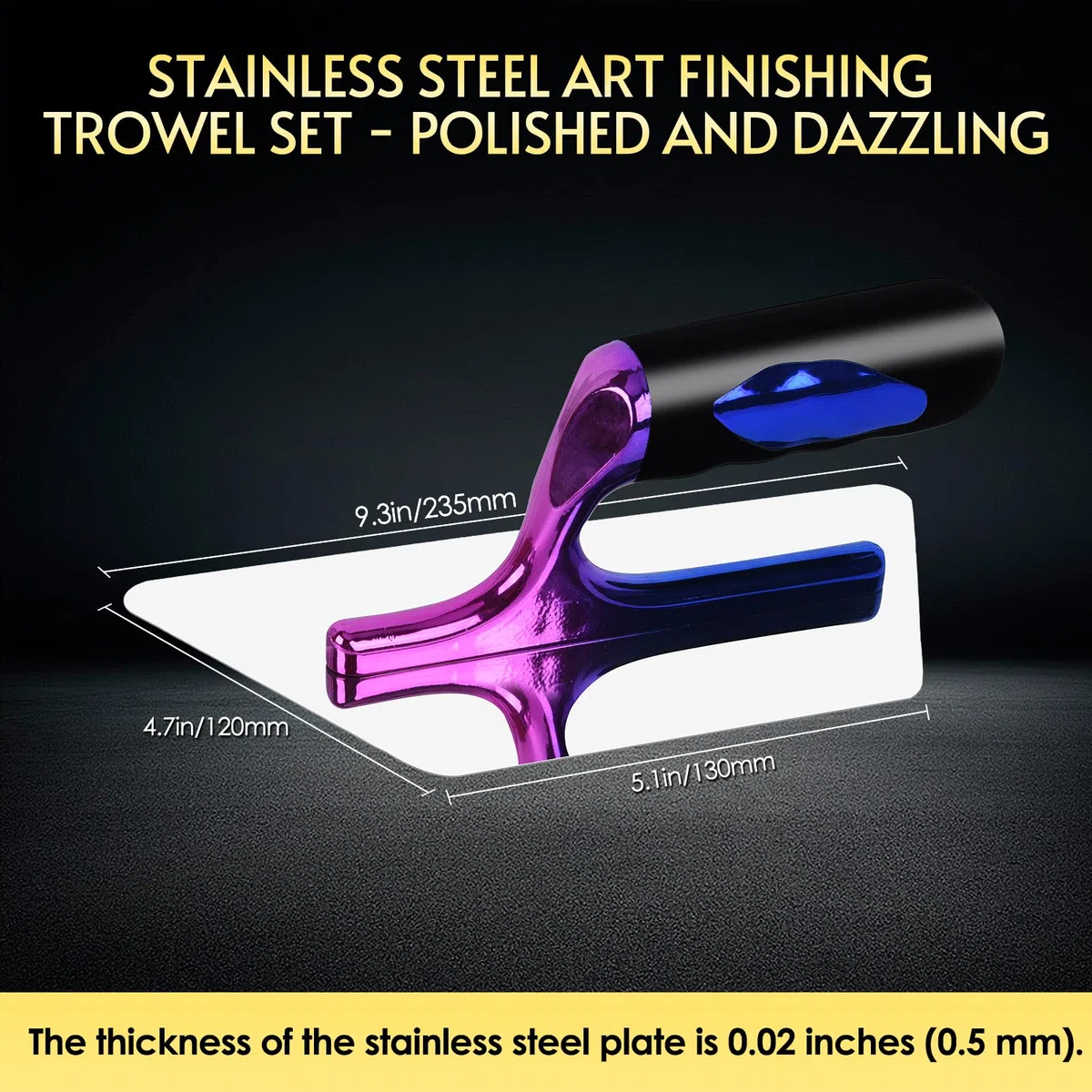 UpJiaflarish - Set di 3 cazzuole in acciaio inox lucido e abbagliante per intonacatura e muratura, strumento manuale per pittura artistica, vernice marmorino, modellazione decorativa in microcemento