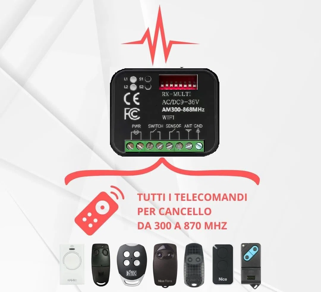 Ricevente WiFi Cancello Universale x Cancelli 9-36V Multifrequenza 300-868MHz Modulo Relè Porte da Garage Ricevitore RX Mutil per Telecomandi da Garage Serranda Luci Vocale Tuya Google Home Alexa