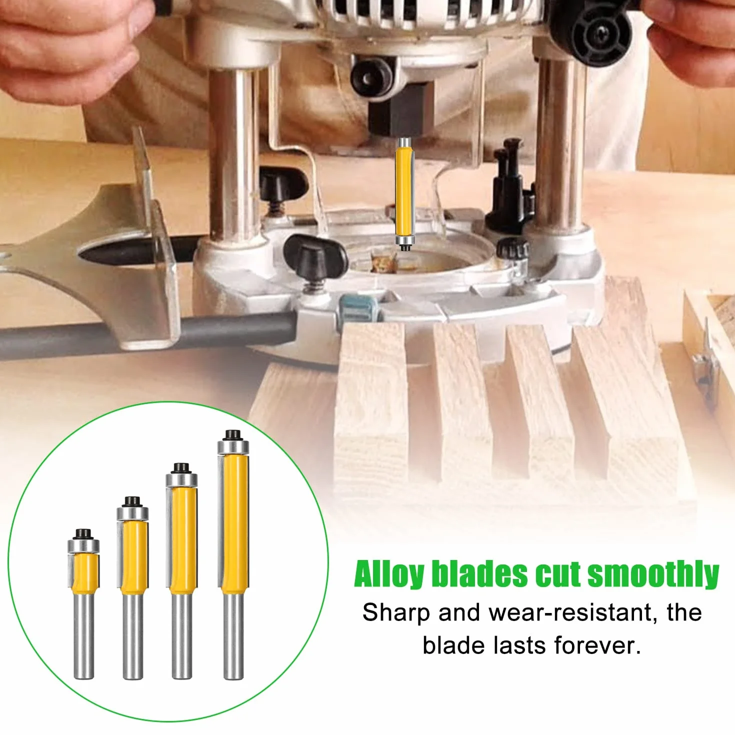 4 Pezzi 8 mm Gambo Frese per Legno Kit, Fresa per Taglienti Diritti con Cuscinetto, Fresa di Lama Extra Lunga, Strumento di Rifilare per La Lavorazione del Legno (4)