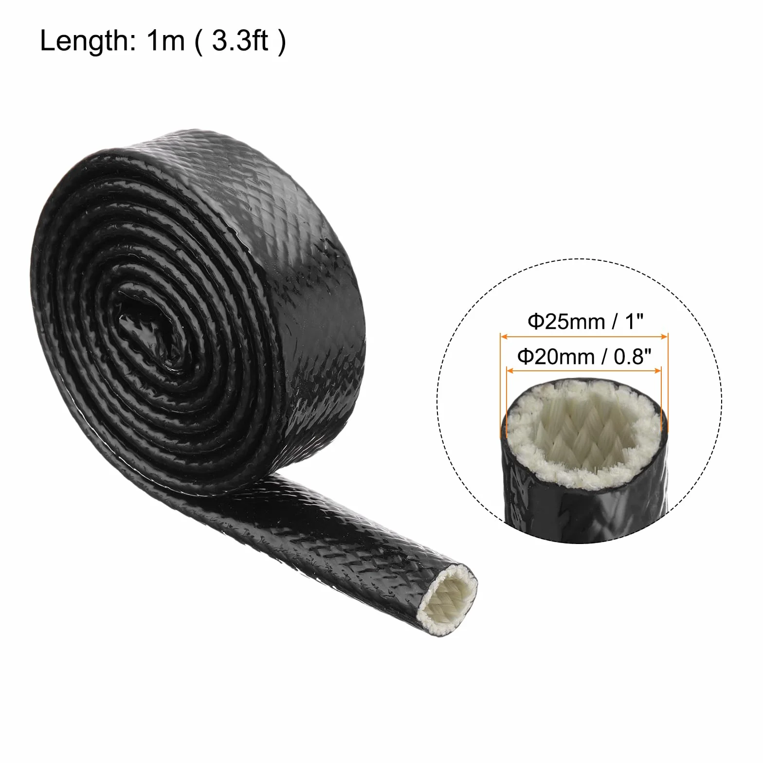 QUARKZMAN 0.8" ID 3.3ft Nastro Fibre Vetro Rivestito Silicone Guaina Antincendio Schermato Termicamente, per Tubi Flessibili Automobilistici, Cavi Elettrici, Nero