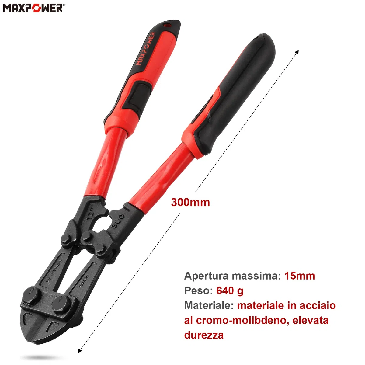 MAXPOWER 300mm Tagliabulloni Professionale Tagliabulloni Apertura Massima 15mm Durevole Tronchesi
