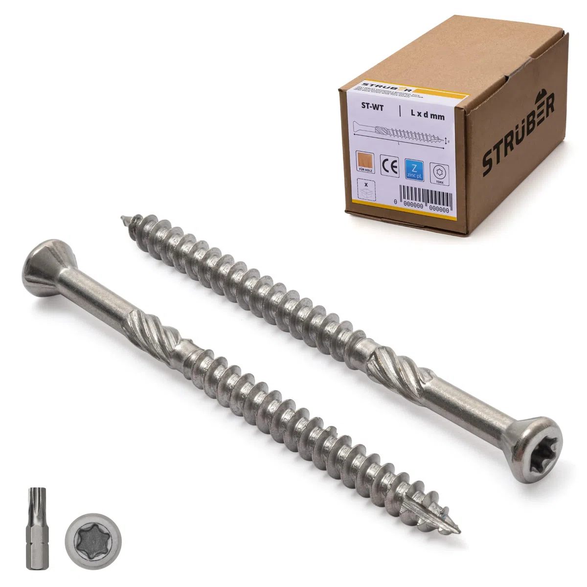 STRÜBER Viti per terrazze con testa svasata decorativa e impronta Torx (5,0 x 60 mm / 200 pezzi/TX-25) - Vite per legno in acciaio inox temprato C2 - inserto S2 TX incluso