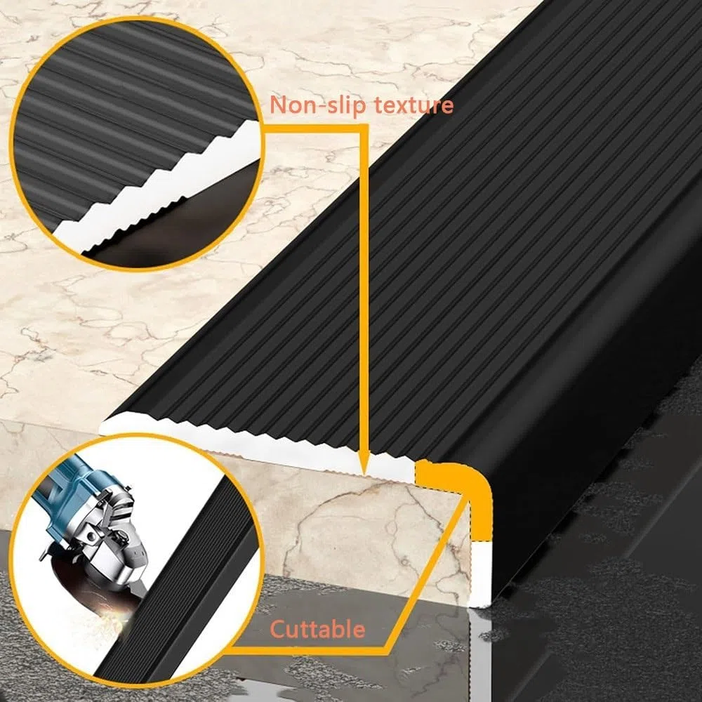 Profilo per Scale 50cm 90cm 120cm Profilo Angolare Profilo per Gradini in Alluminio Strisce in Metallo Antiscivolo, Larghezza 5cm Paraspigolo A Forma di L(Black,L 40in/100CM)