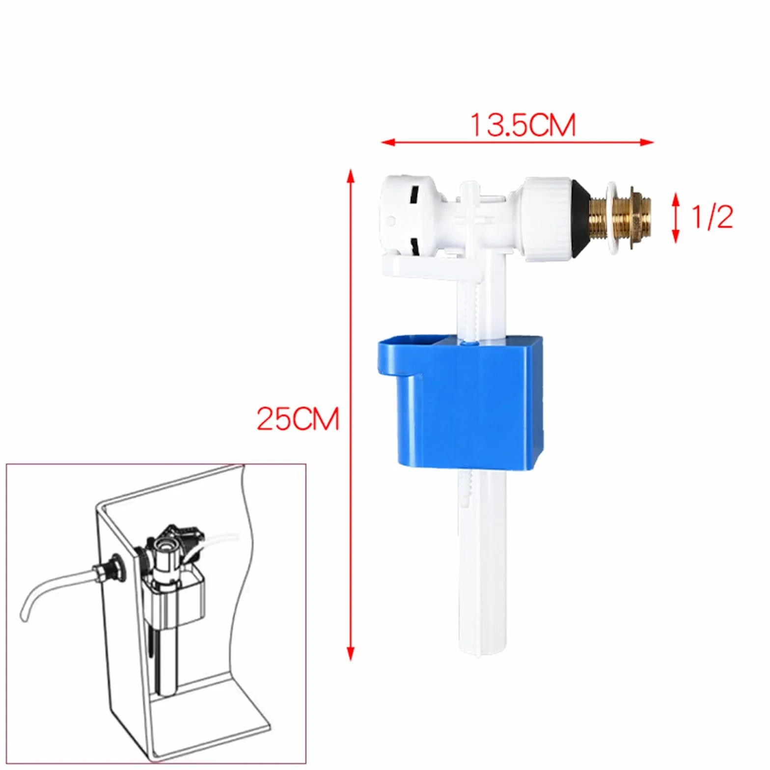 Valvola di riempimento universale, valvola a galleggiante, filettatura G1/2 per ingresso acqua, 25 x 13,5 cm, accessori per cassetta di risciacquo, galleggiante, adatto per cassette di risciacquo