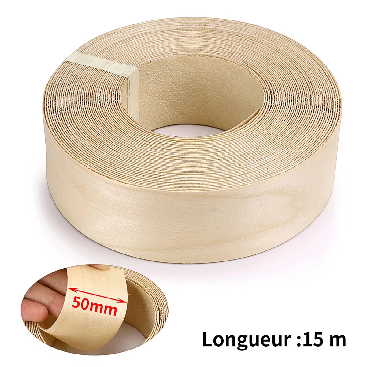 Skelang Legno impiallacciato, ferro su bordatura, nastro preincollato legno, per mensola, armadio, telaio porta, Betulla, 50mm x 15m