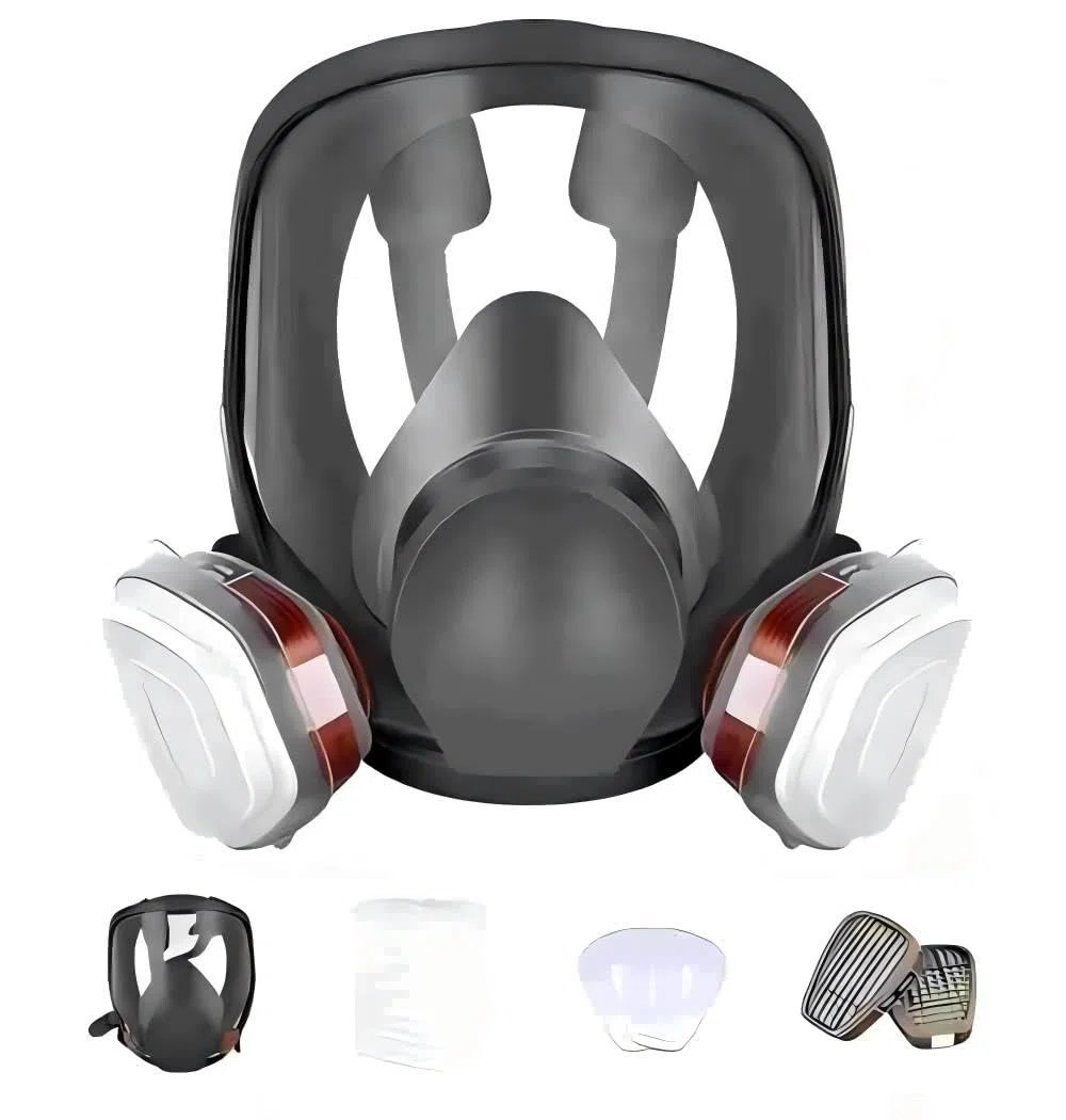 Maschera integrale riutilizzabile, maschera integrale con filtri per verniciatura a spruzzo, levigatura chimica, costruzione e polveri a gas fine