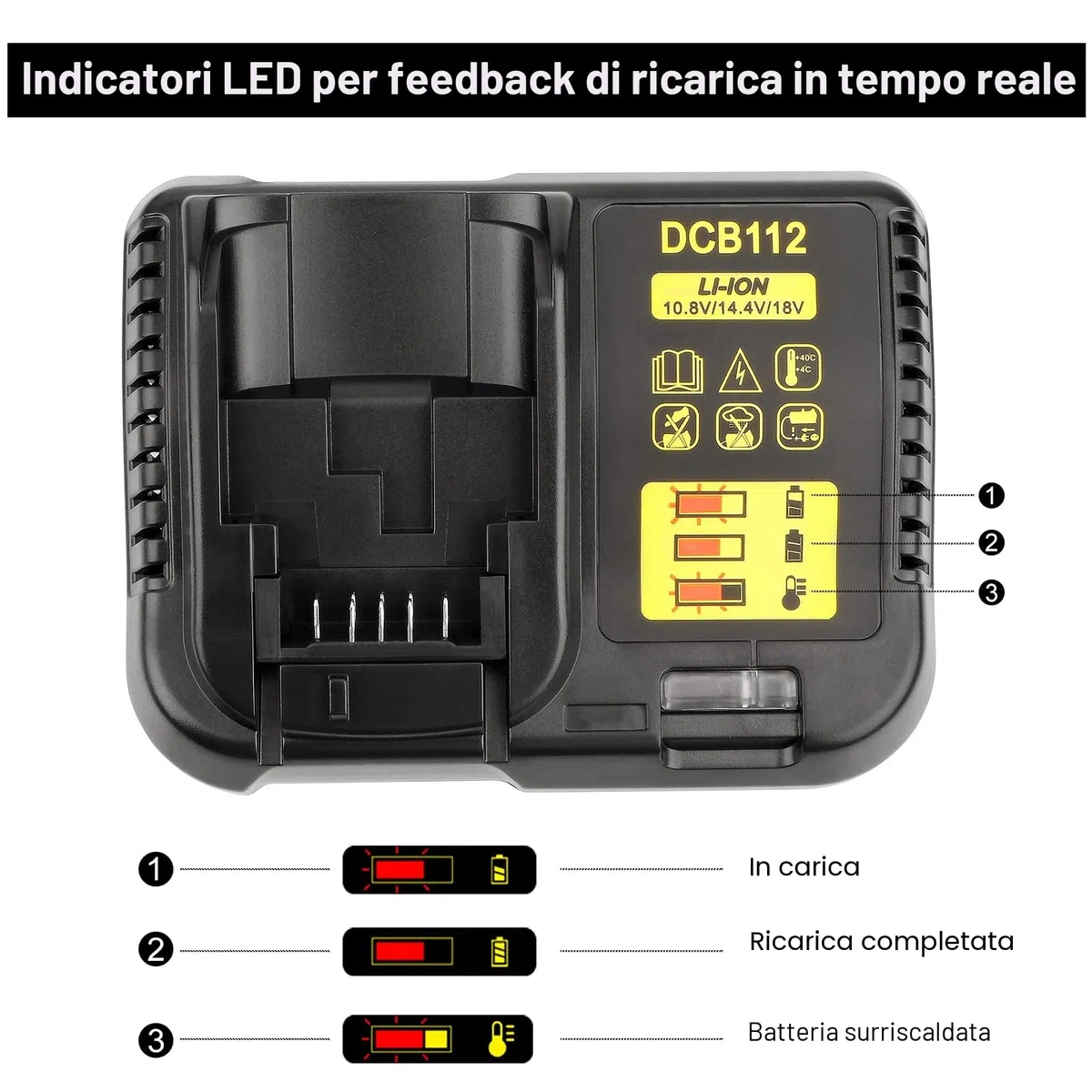 Batteria carica agli ioni di litio 10,8 V -18V per caricatore DeWalt Caricabatterie DCB112 DCB115 XR Multi Voltage
