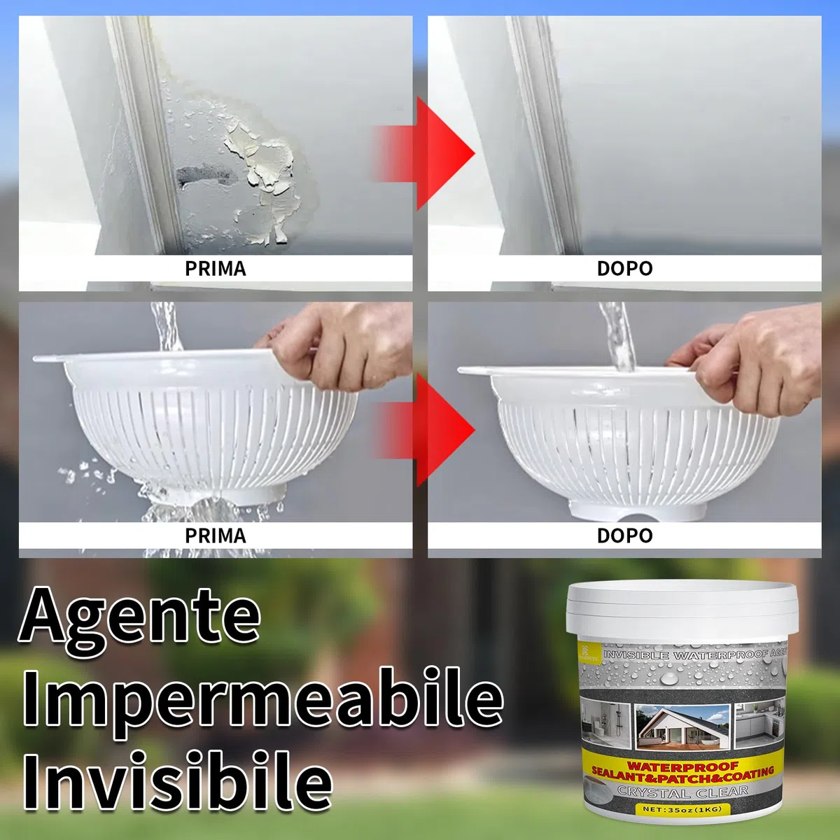Agente Impermeabile Invisibile,1KG Sigillante Impermeabile Liquido, Rivestimento Impermeabile Definitivo per Interni ed Estern,Sigillante Impermeabile Ttrasparente per Docce,Lastre,Legno e Tetti