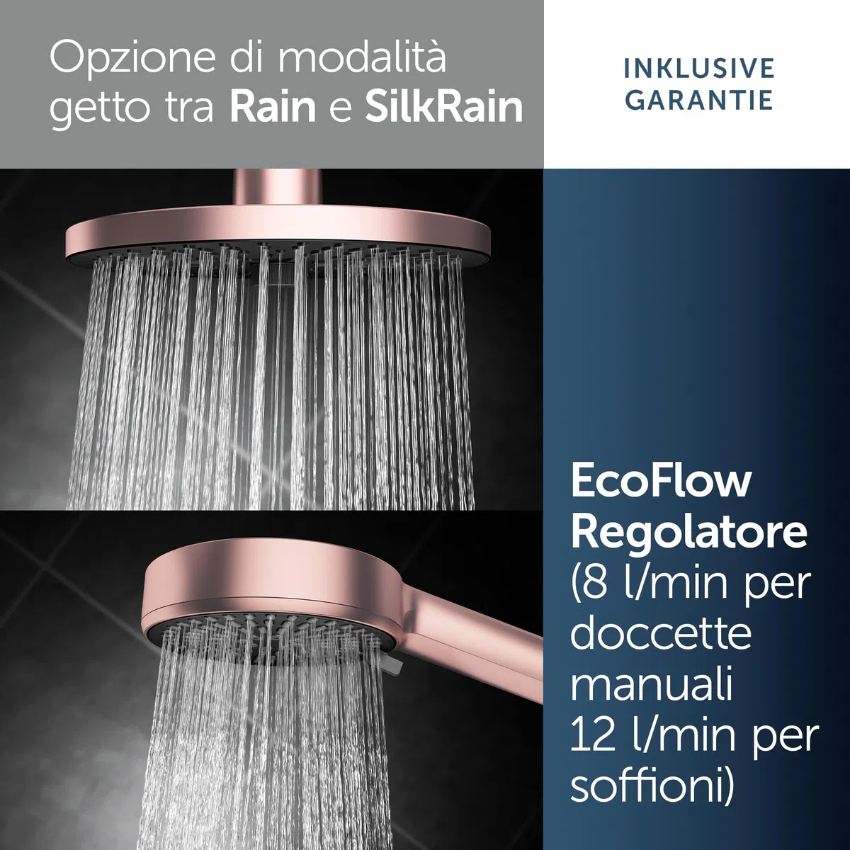 Ideal Standard Ceratwist Alu+ Colonna doccia, Realizzata con l'100% di alluminio riciclato, doccia a risparmio idrico con tipi di getto variabili – Rosé (338x501x1104 mm)