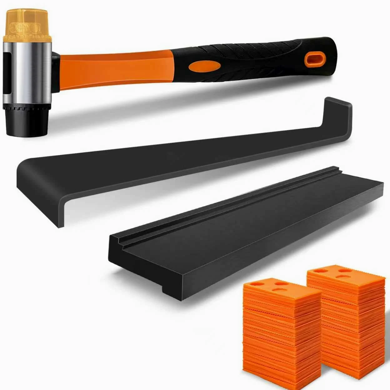 NAACOO Strumenti laminati/piastre di vinile, pavimenti in legno vinile colpito con blocchi - doppio lato con scanalature, tiranti, 40 guarnizioni per pavimento, martello di gomma.Kit di installazion.