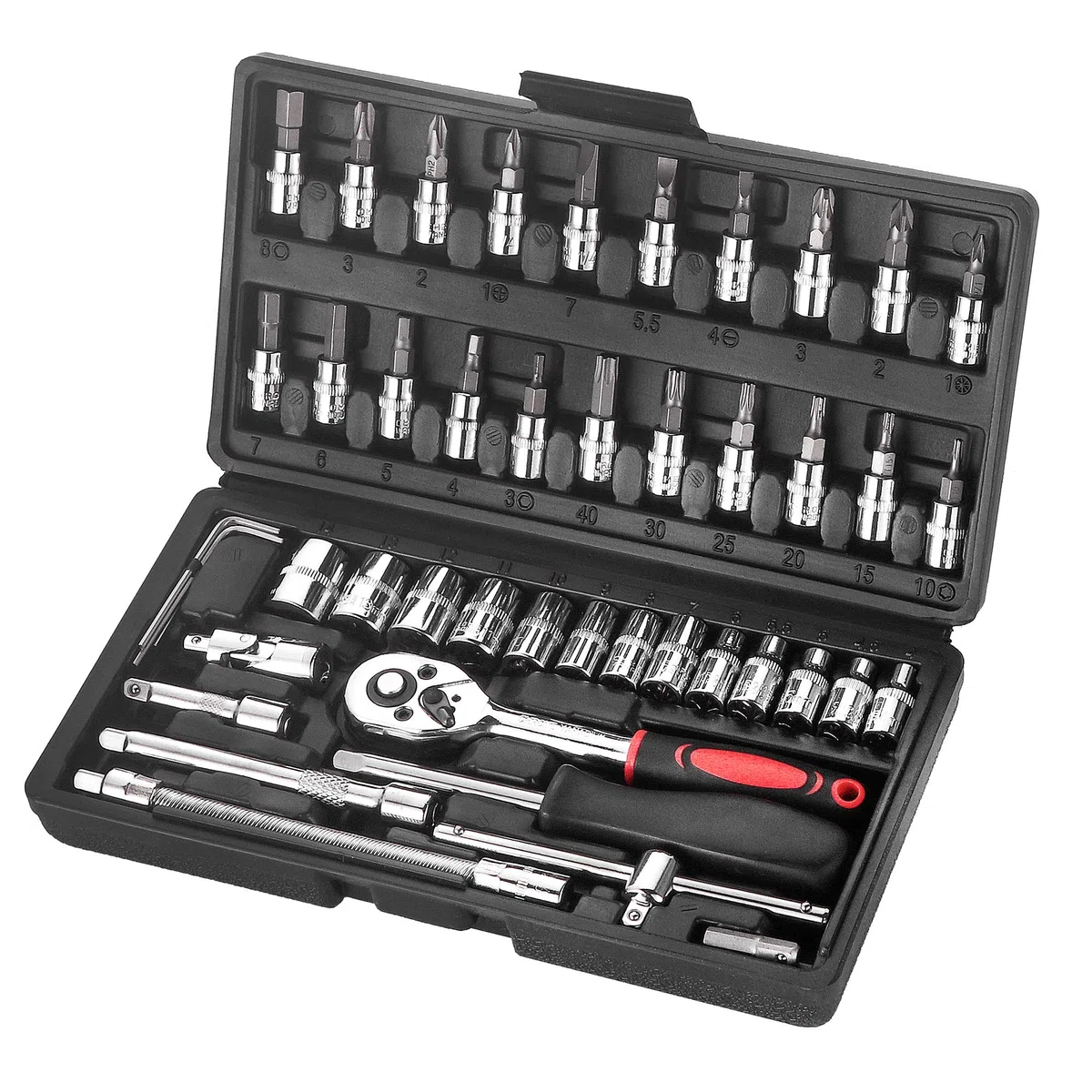 46 Pezzi Set di Chiavi a Bussola con Cricchetto 1/4" Cromo Vanadio Cr-V per auto fai da te Punte PH e PZ
